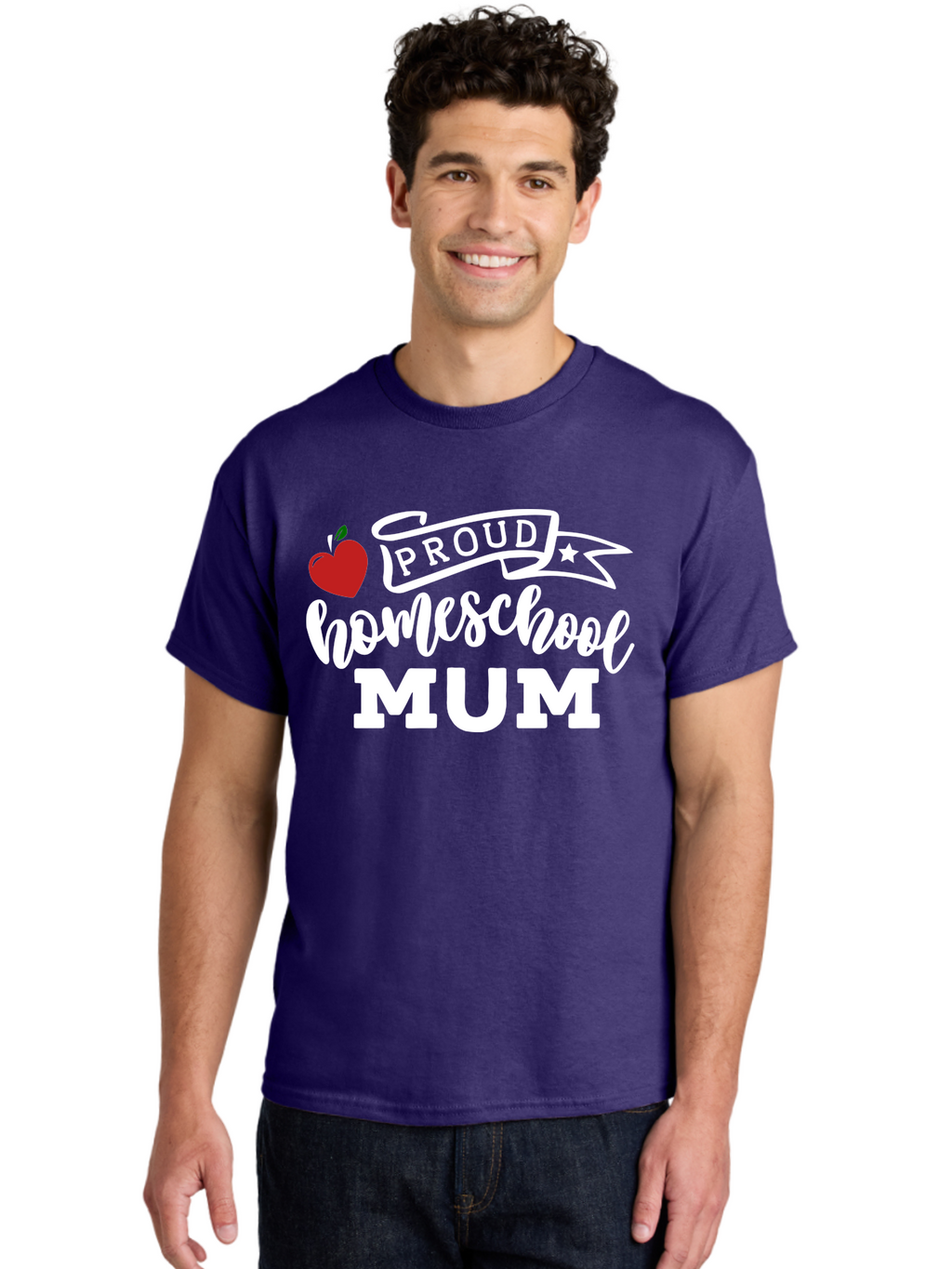 Proud-Homeschool-Mum-2 Men'S Graphic Tee, 100% Cotton, Comfortable Casual Summer Wear, Machine Washable, Proud Homeschool Mum, Homeschooling Mom, Home Education, Proud Parent, Apple Logo, Banner Design, Star Symbol, Custom Apparel, Aab426