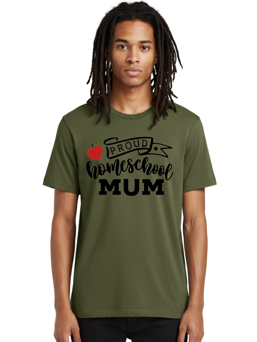 Proud-Homeschool-Mum-3 Men'S Graphic Tee, 100% Cotton, Comfortable Casual Summer Wear, Machine Washable, Homeschool Mom, Proud Parent, Apple Graphic, Inspirational Quote, Black Lettering, Bold Font, Motivational Message, Parenting Pride, Aab427