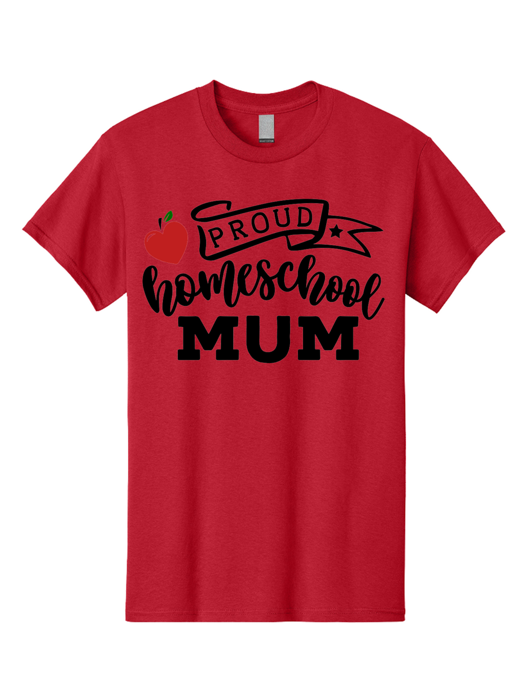 Proud-Homeschool-Mum-3 Men'S Graphic Tee, 100% Cotton, Comfortable Casual Summer Wear, Machine Washable, Homeschool Mom, Proud Parent, Apple Graphic, Inspirational Quote, Black Lettering, Bold Font, Motivational Message, Parenting Pride, Aab427