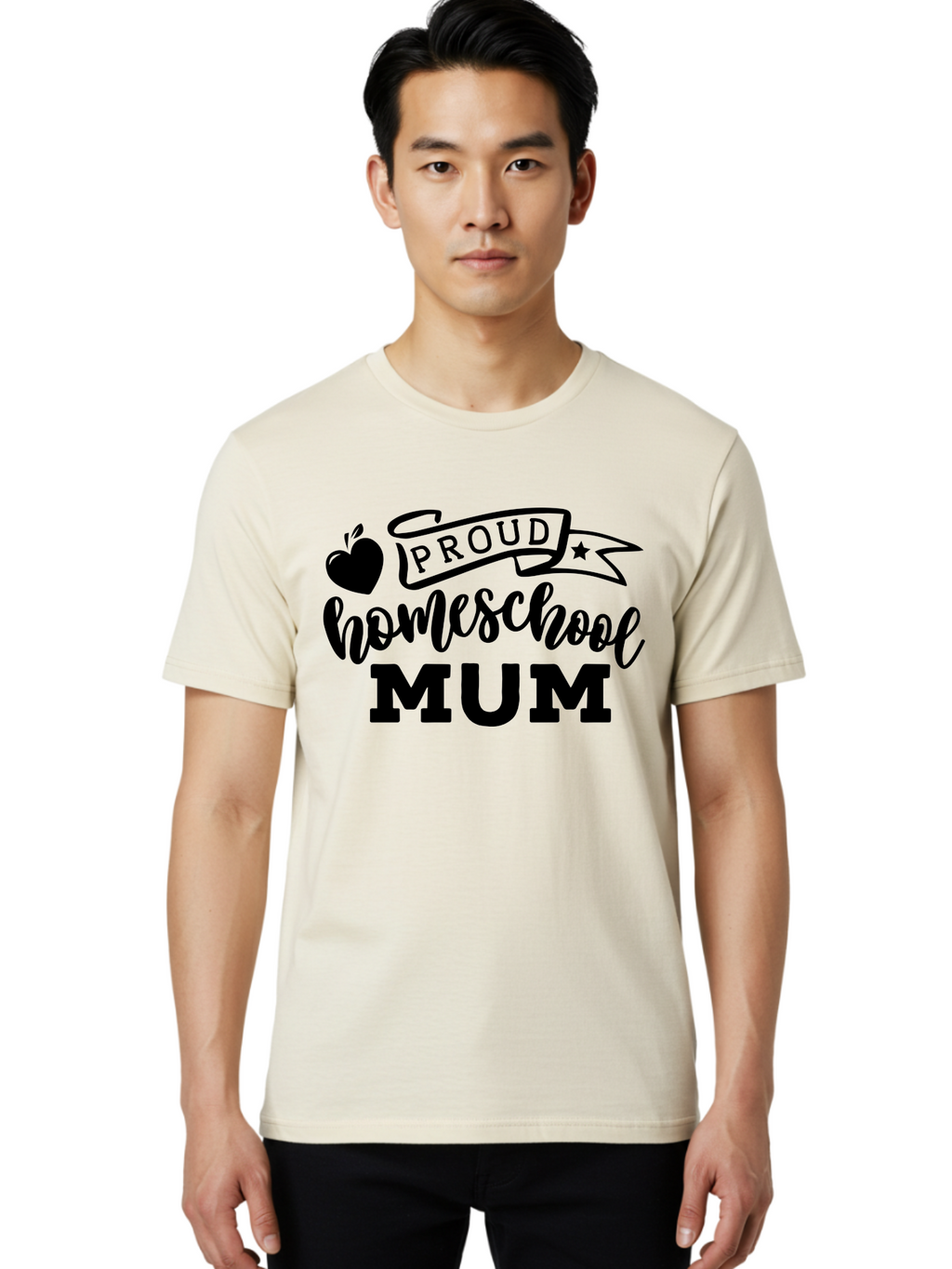 Proud-Homeschool-Mum Men'S Graphic Tee, 100% Cotton, Comfortable Casual Summer Wear, Machine Washable, Homeschool Mom, Proud Parent, Education, Learning, Apple Symbol, Star Icon, Homeschooling, Mom Life Aab428