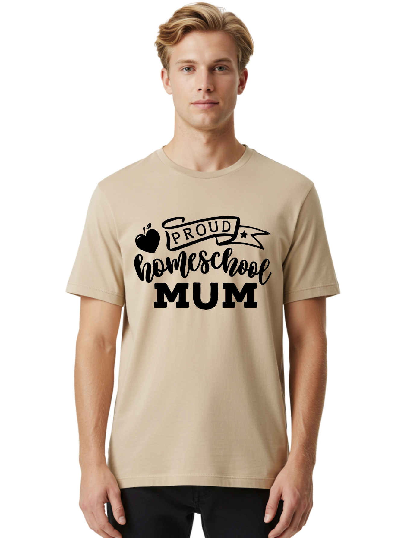 Proud-Homeschool-Mum Men'S Graphic Tee, 100% Cotton, Comfortable Casual Summer Wear, Machine Washable, Homeschool Mom, Proud Parent, Education, Learning, Apple Symbol, Star Icon, Homeschooling, Mom Life Aab428