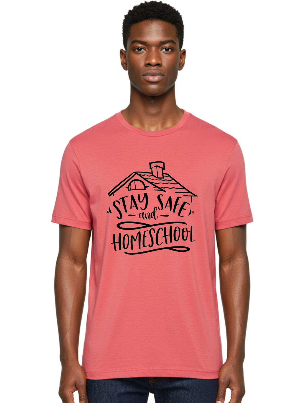Stay-Safe-And-Homeschool-1 Men'S Graphic Tee, 100% Cotton, Comfortable Casual Summer Wear, Machine Washable, Homeschooling, Online Learning, Stay Safe, Home Education, Virtual Classroom, Homeschool Resources, Education At Home, Aab430