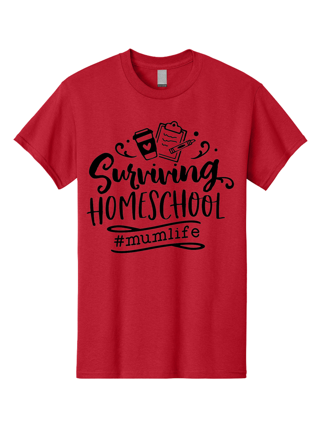 Surviving-Homeschool-2 Men'S Graphic Tee, 100% Cotton, Comfortable Casual Summer Wear, Machine Washable, Homeschooling, Parenting, Motherhood, Education, Coffee Cup, Clipboard, Mum Life, #Mumlife, Learning At Home, Homeschool Survival Aab433