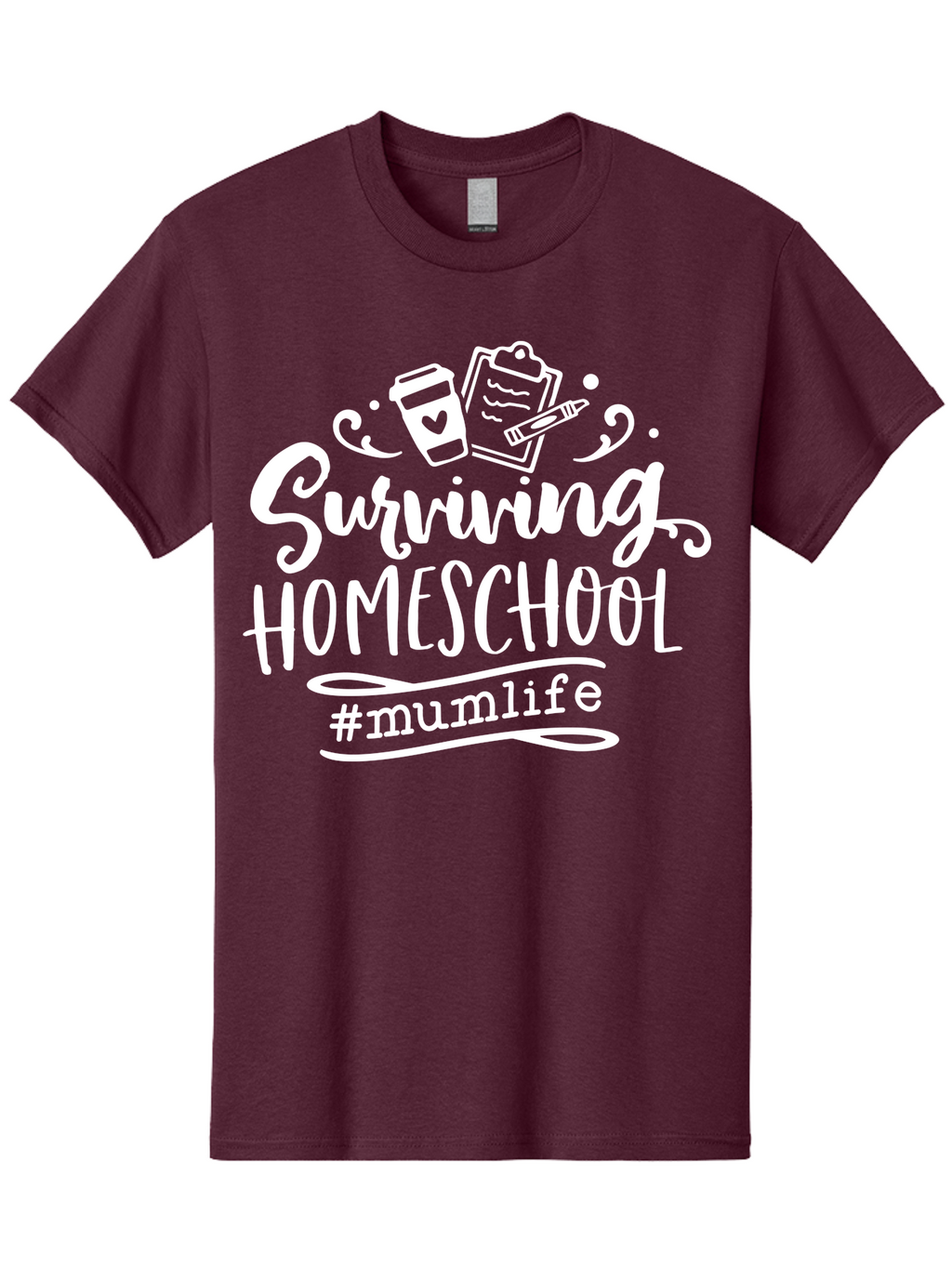 Surviving-Homeschool-3 Men'S Graphic Tee, 100% Cotton, Comfortable Casual Summer Wear, Machine Washable, Homeschooling, Mom Life, Parenting, Education, Teaching, Learning, #Mumlif, School Supplies, Coffee Cup, Clipboard Aab434