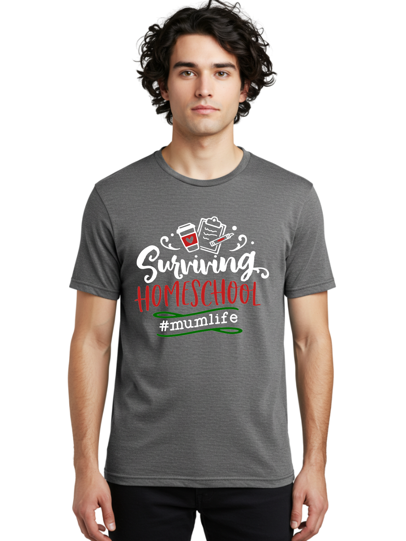 Surviving-Homeschool-4 Men'S Graphic Tee, 100% Cotton, Comfortable Casual Summer Wear, Machine Washable, Homeschooling, Parenting, Motherhood, Coffee Culture, Teaching, Learning, Education, #Mumlife, Mom Life, Homeschool Mom Aab435