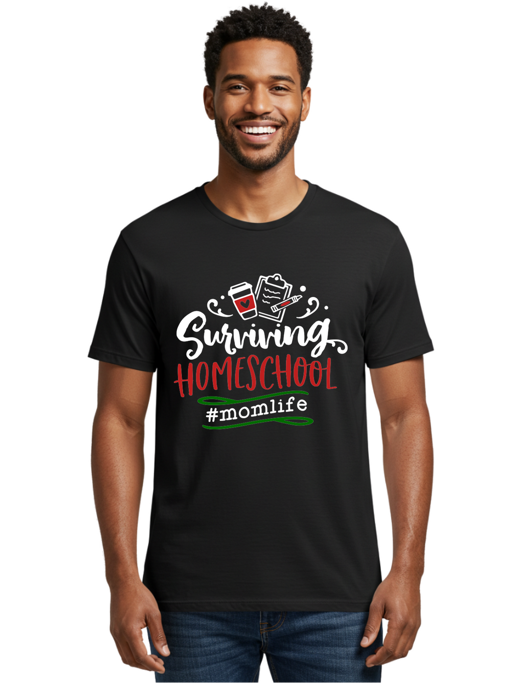 Surviving-Homeschool-6 Men'S Graphic Tee, 100% Cotton, Comfortable Casual Summer Wear, Machine Washable, Homeschooling, Mom Life, Parenting, Education, Teaching, Coffee Culture, Self-Care, Family Bonding, Alternative Education Aab437