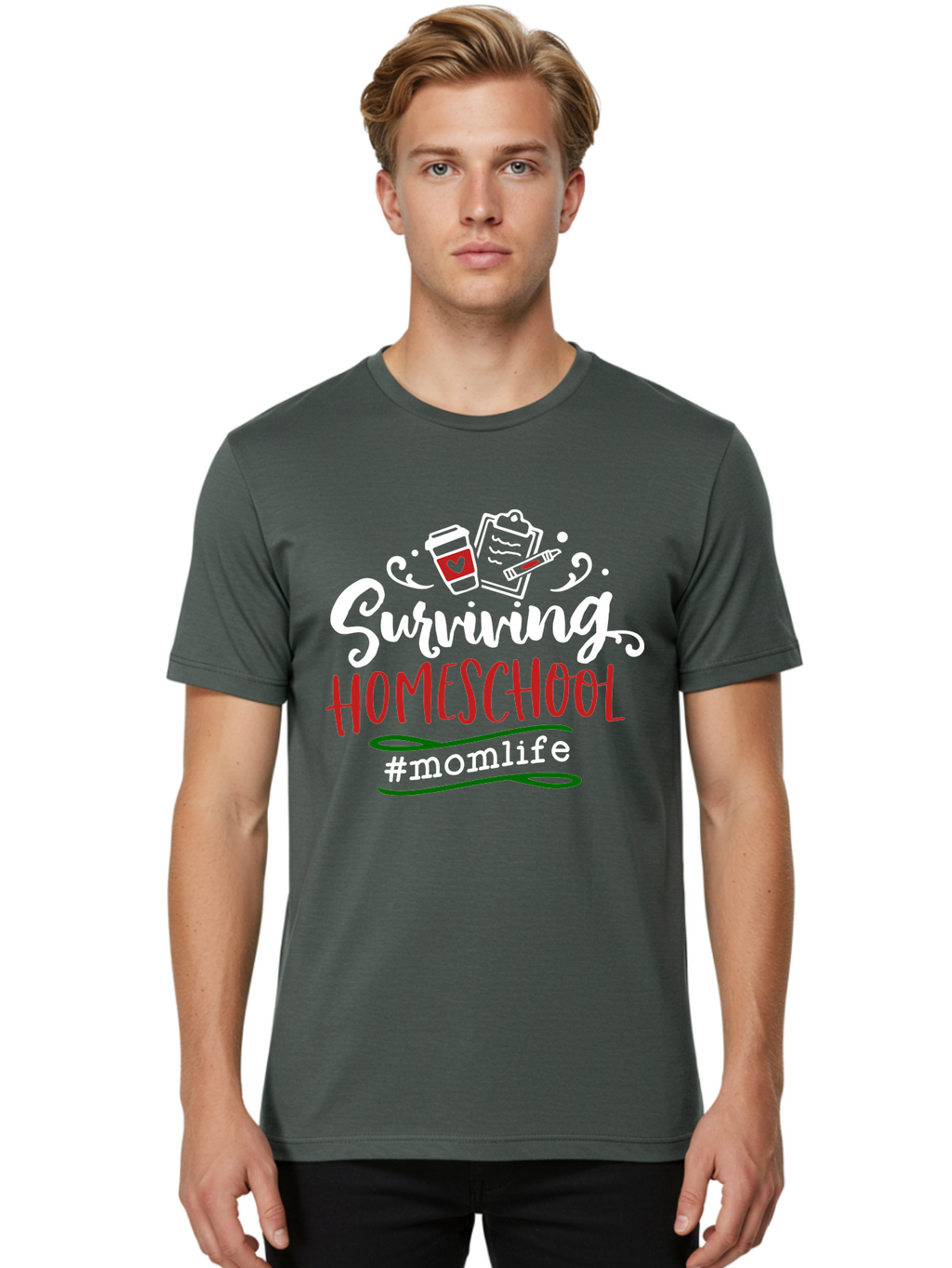 Surviving-Homeschool-6 Men'S Graphic Tee, 100% Cotton, Comfortable Casual Summer Wear, Machine Washable, Homeschooling, Mom Life, Parenting, Education, Teaching, Coffee Culture, Self-Care, Family Bonding, Alternative Education Aab437