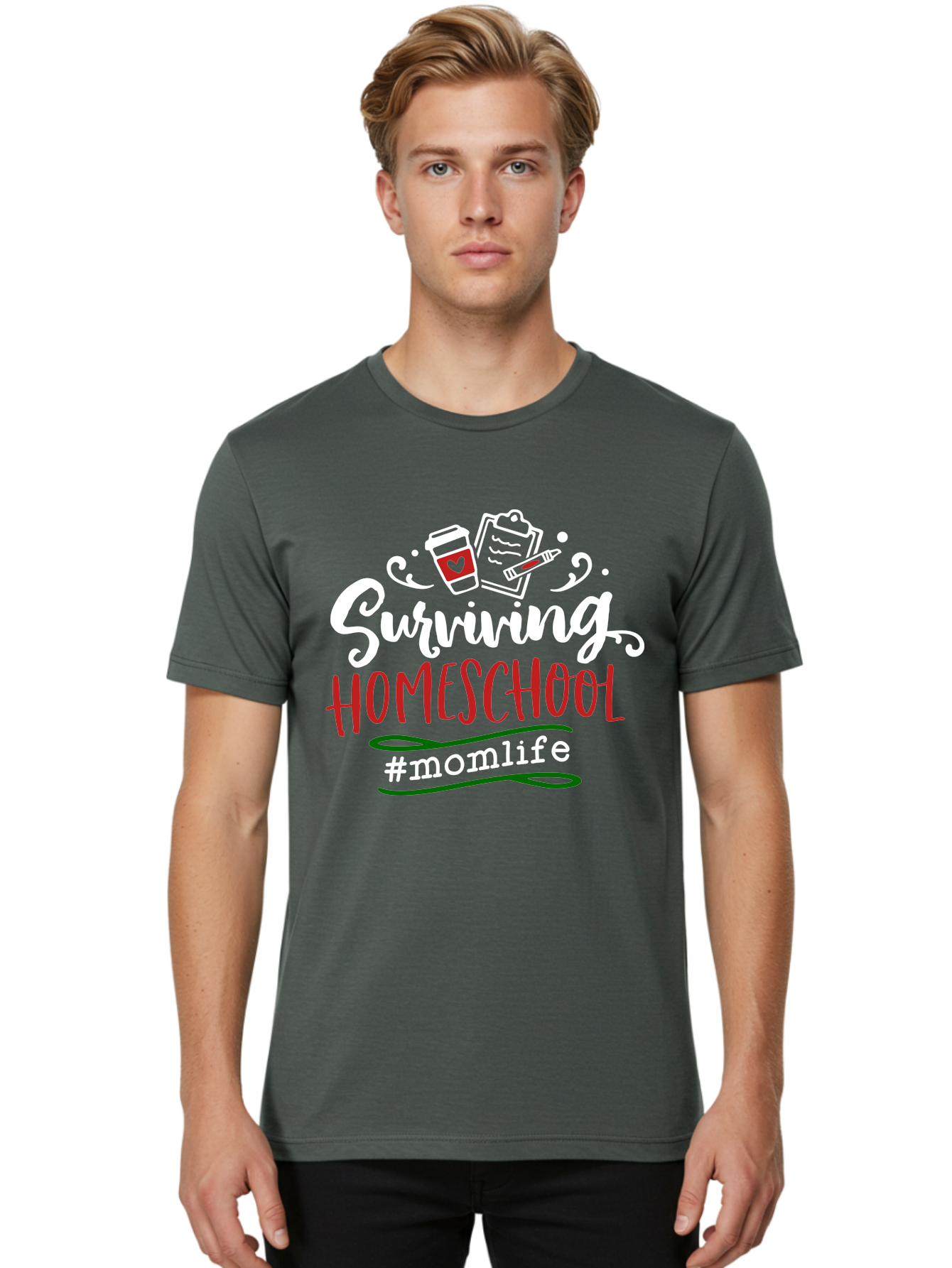Surviving-Homeschool-6 Men'S Graphic Tee, 100% Cotton, Comfortable Casual Summer Wear, Machine Washable, Homeschooling, Mom Life, Parenting, Education, Teaching, Coffee Culture, Self-Care, Family Bonding, Alternative Education Aab437