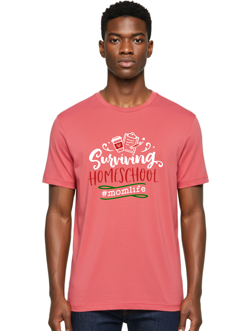 Surviving-Homeschool-6 Men'S Graphic Tee, 100% Cotton, Comfortable Casual Summer Wear, Machine Washable, Homeschooling, Mom Life, Parenting, Education, Teaching, Coffee Culture, Self-Care, Family Bonding, Alternative Education Aab437