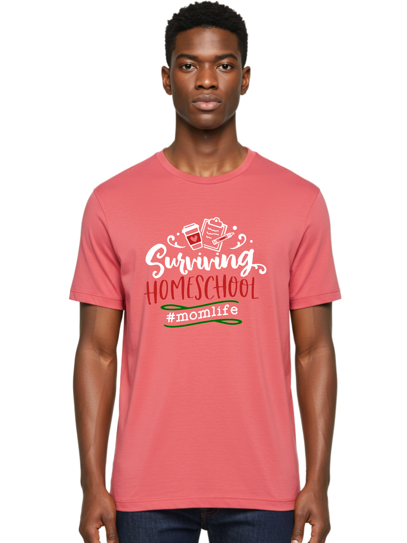 Surviving-Homeschool-6 Men'S Graphic Tee, 100% Cotton, Comfortable Casual Summer Wear, Machine Washable, Homeschooling, Mom Life, Parenting, Education, Teaching, Coffee Culture, Self-Care, Family Bonding, Alternative Education Aab437
