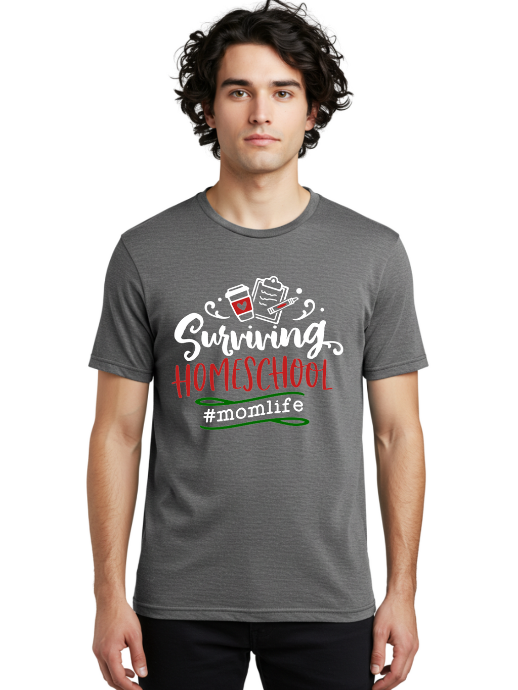 Surviving-Homeschool-6 Men'S Graphic Tee, 100% Cotton, Comfortable Casual Summer Wear, Machine Washable, Homeschooling, Mom Life, Parenting, Education, Teaching, Coffee Culture, Self-Care, Family Bonding, Alternative Education Aab437