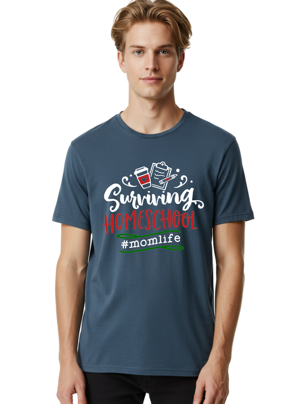 Surviving-Homeschool-6 Men'S Graphic Tee, 100% Cotton, Comfortable Casual Summer Wear, Machine Washable, Homeschooling, Mom Life, Parenting, Education, Teaching, Coffee Culture, Self-Care, Family Bonding, Alternative Education Aab437