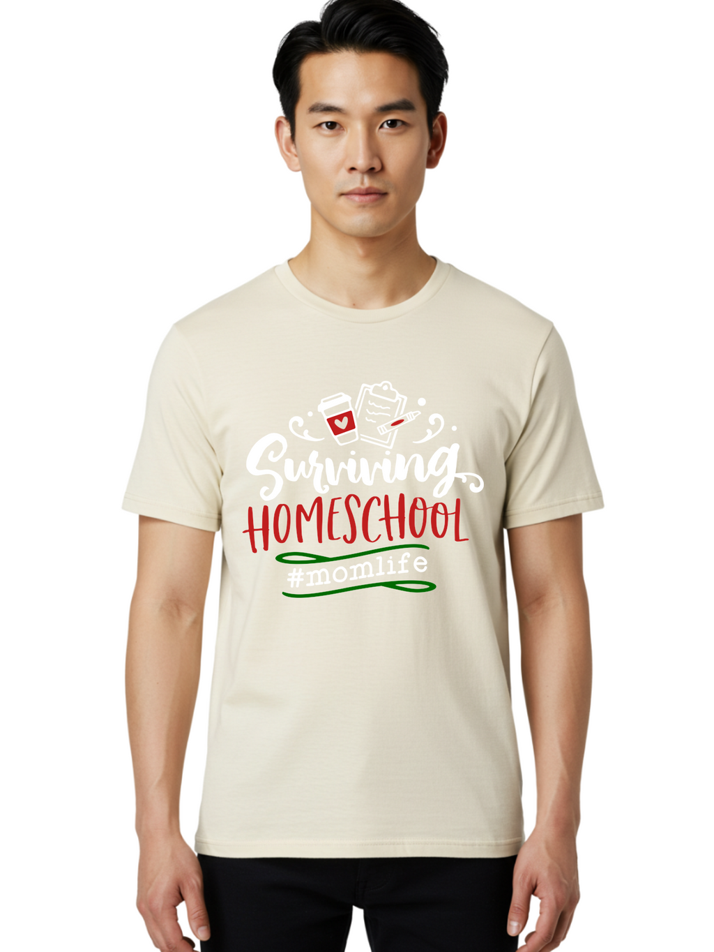 Surviving-Homeschool-6 Men'S Graphic Tee, 100% Cotton, Comfortable Casual Summer Wear, Machine Washable, Homeschooling, Mom Life, Parenting, Education, Teaching, Coffee Culture, Self-Care, Family Bonding, Alternative Education Aab437