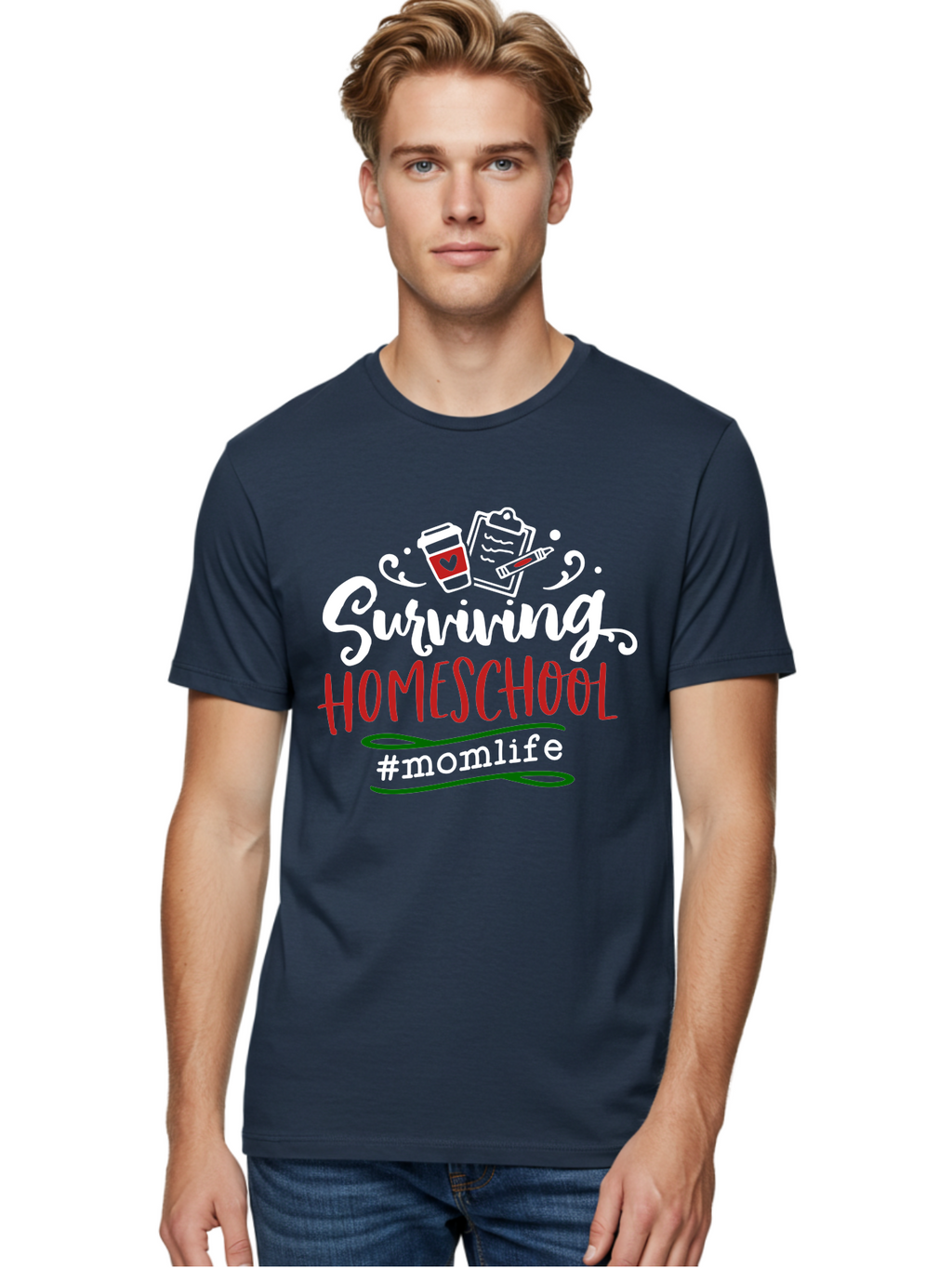 Surviving-Homeschool-6 Men'S Graphic Tee, 100% Cotton, Comfortable Casual Summer Wear, Machine Washable, Homeschooling, Mom Life, Parenting, Education, Teaching, Coffee Culture, Self-Care, Family Bonding, Alternative Education Aab437