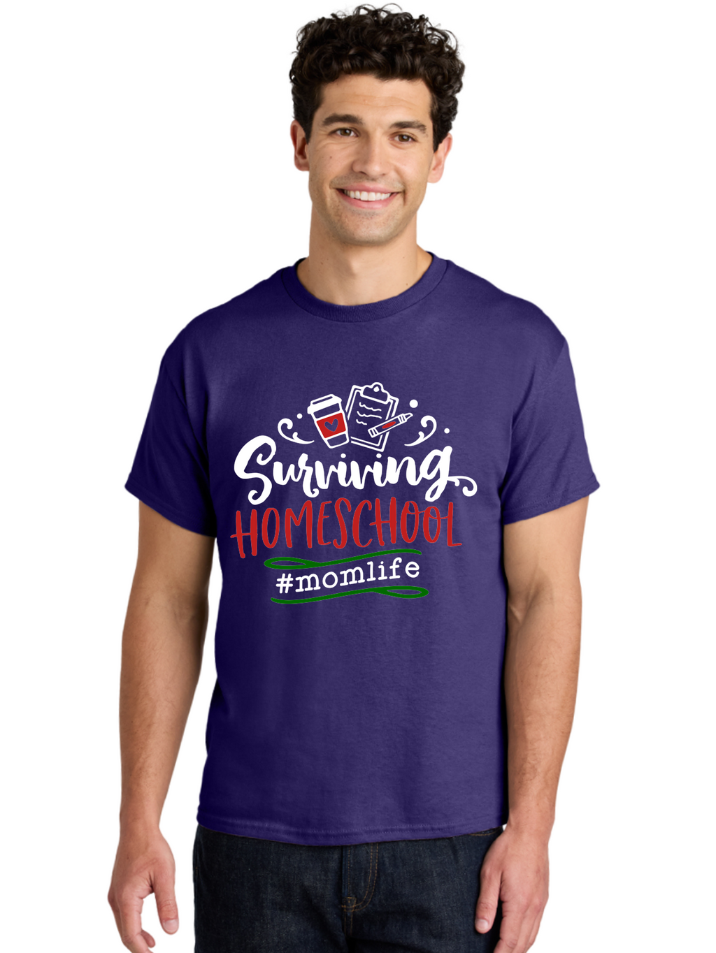 Surviving-Homeschool-6 Men'S Graphic Tee, 100% Cotton, Comfortable Casual Summer Wear, Machine Washable, Homeschooling, Mom Life, Parenting, Education, Teaching, Coffee Culture, Self-Care, Family Bonding, Alternative Education Aab437