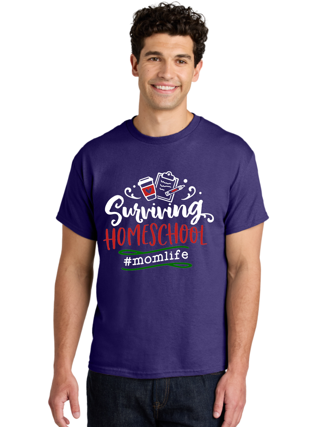 Surviving-Homeschool-6 Men'S Graphic Tee, 100% Cotton, Comfortable Casual Summer Wear, Machine Washable, Homeschooling, Mom Life, Parenting, Education, Teaching, Coffee Culture, Self-Care, Family Bonding, Alternative Education Aab437
