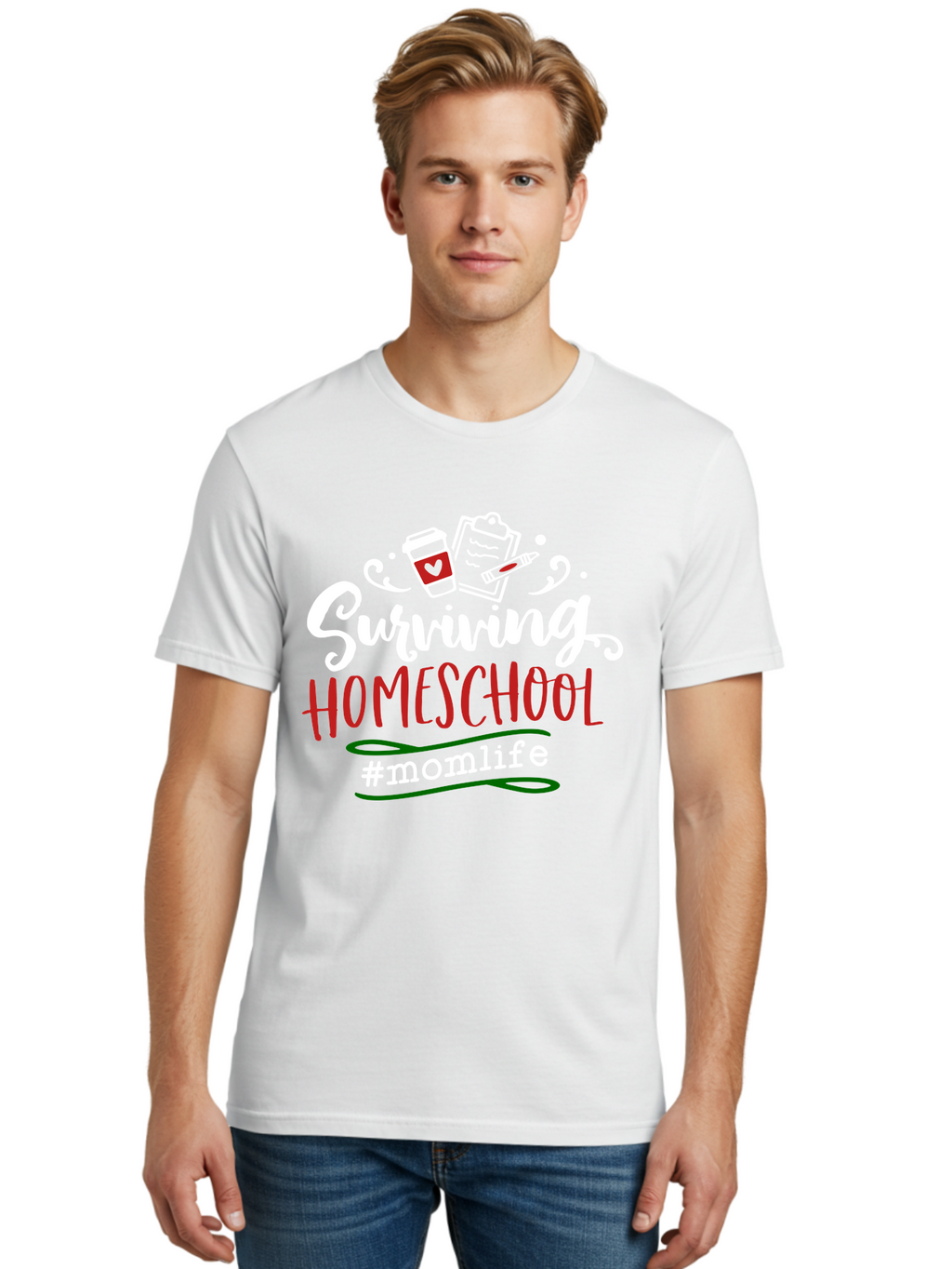 Surviving-Homeschool-6 Men'S Graphic Tee, 100% Cotton, Comfortable Casual Summer Wear, Machine Washable, Homeschooling, Mom Life, Parenting, Education, Teaching, Coffee Culture, Self-Care, Family Bonding, Alternative Education Aab437