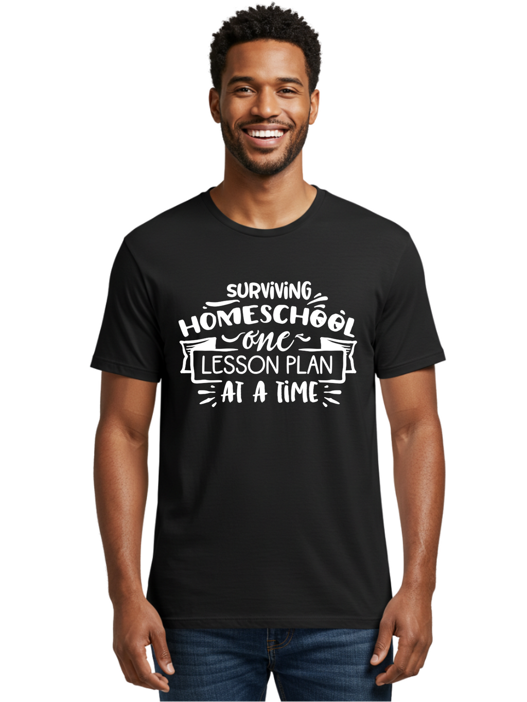 Surviving-Homeschool-7 Men'S Graphic Tee, 100% Cotton, Comfortable Casual Summer Wear, Machine Washable, Homeschool Survival, Homeschooling, Lesson Planning, Education, Teaching, Parenting, Humorous Quote, Inspirational Quote, Teaching Tip Aab438