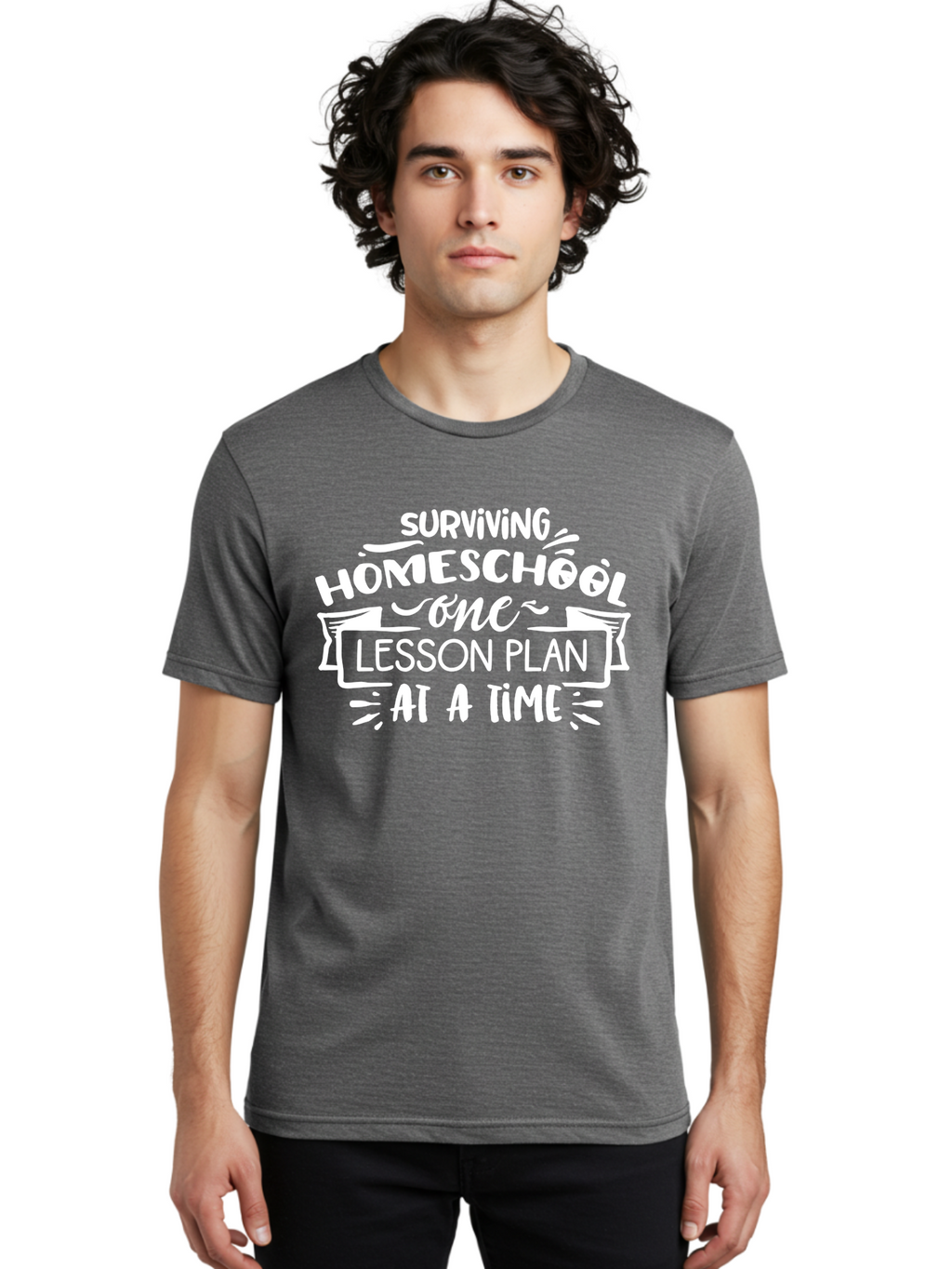 Surviving-Homeschool-7 Men'S Graphic Tee, 100% Cotton, Comfortable Casual Summer Wear, Machine Washable, Homeschool Survival, Homeschooling, Lesson Planning, Education, Teaching, Parenting, Humorous Quote, Inspirational Quote, Teaching Tip Aab438
