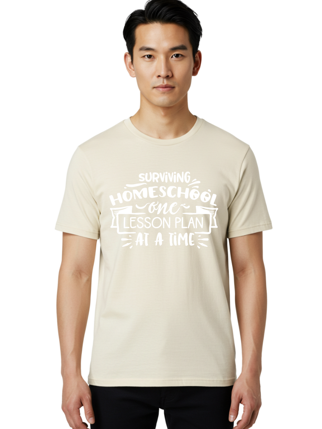 Surviving-Homeschool-7 Men'S Graphic Tee, 100% Cotton, Comfortable Casual Summer Wear, Machine Washable, Homeschool Survival, Homeschooling, Lesson Planning, Education, Teaching, Parenting, Humorous Quote, Inspirational Quote, Teaching Tip Aab438
