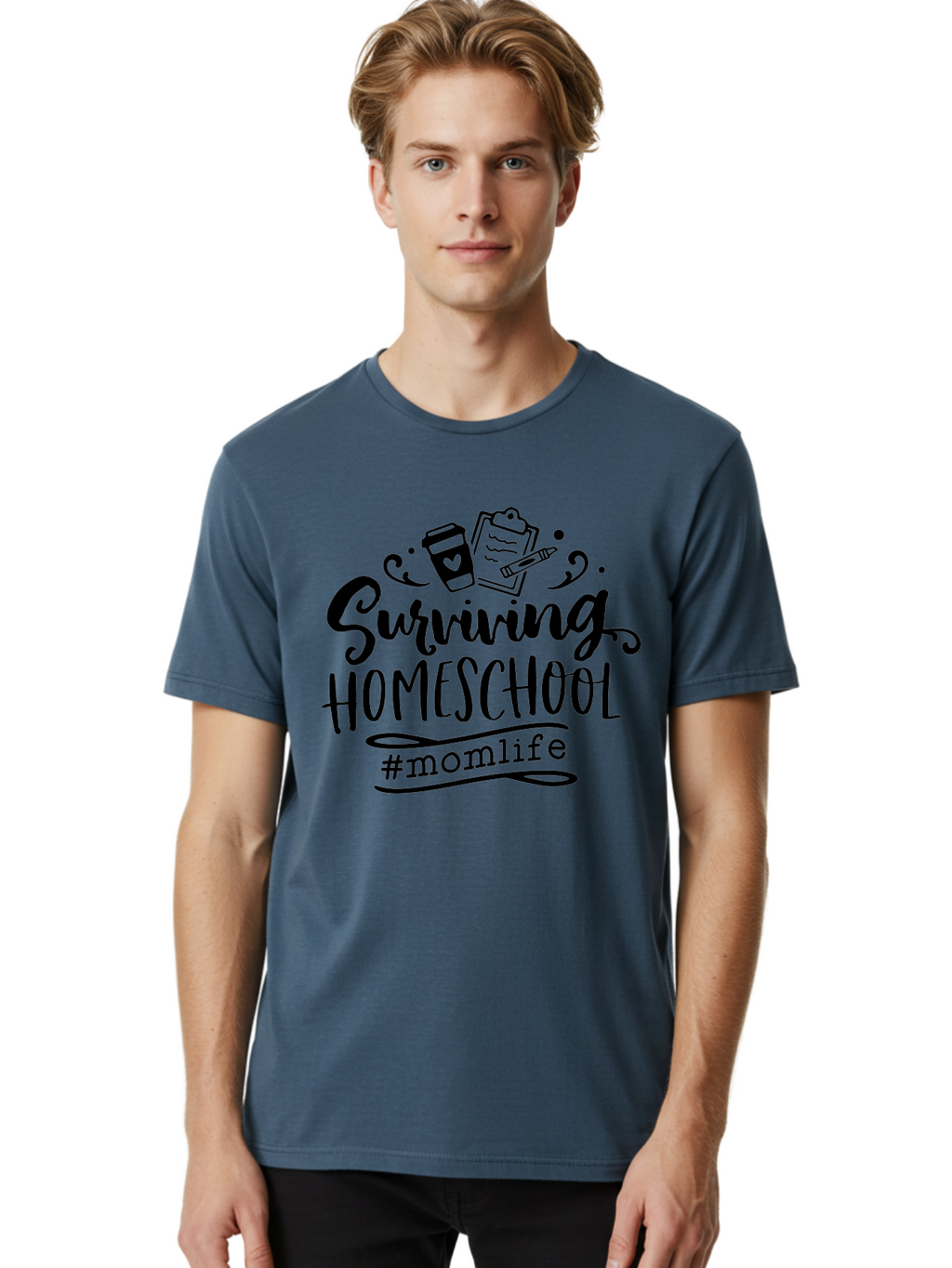 Surviving-Homeschool Men'S Graphic Tee, 100% Cotton, Comfortable Casual Summer Wear, Machine Washable, Homeschooling, Mom Life, Parenting, Education, Coffee Culture, Momlife, Modern Parenting, Family Life, Homeschool Mom Aab441