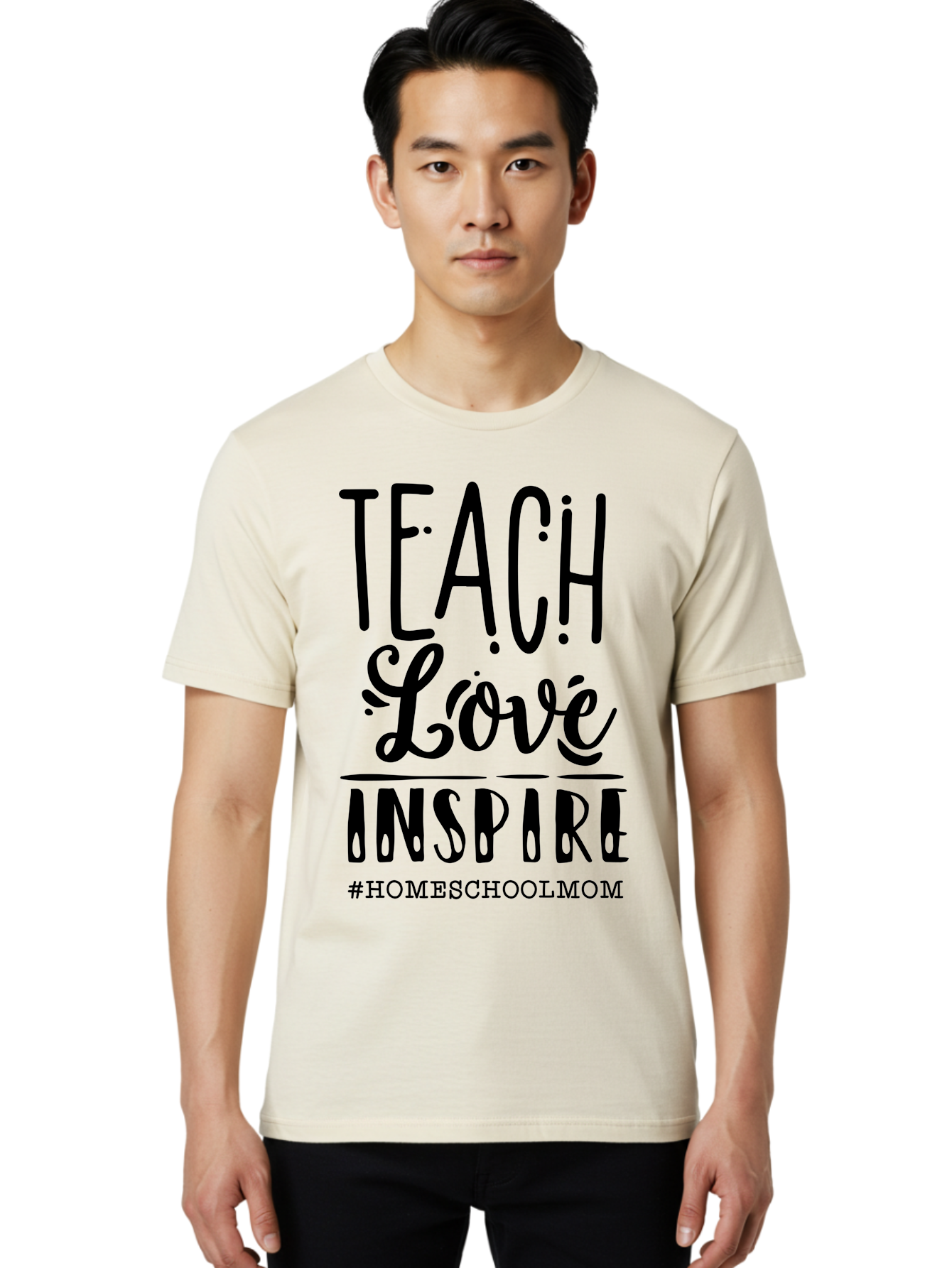 Teach-Love-Inspire-Homeschoolmom Men'S Graphic Tee, 100% Cotton, Comfortable Casual Summer Wear, Machine Washable, Homeschool Mom, Teach Love Inspire, Homeschooling, Inspirational Quote, Motivational Phrase, Teaching With Love Aab444