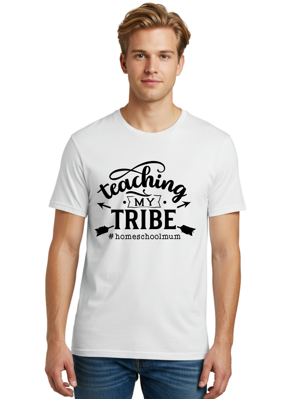 Teaching-My-Tribe-1 Men'S Graphic Tee, 100% Cotton, Comfortable Casual Summer Wear, Machine Washable, Homeschooling Mom, Teaching With Love, Homeschooling Community, Proud Parent, Education At Home, Teaching Tribe Aab446