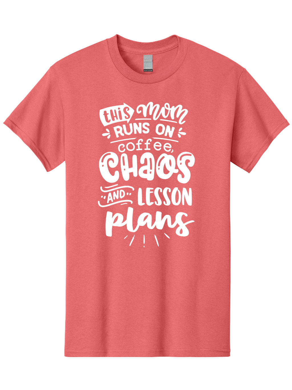 This-Mom-Runs-On-Coffee-Chaos-And-Lesson-Plans Men'S Graphic Tee, 100% Cotton, Comfortable Casual Summer Wear, Machine Washable, Funny Mom Quote, Mom Life, Coffee Humor, Teacher Mom, Chaotic Parenting, Lesson Plans, Mom Humor, Humorous Quote, Aab450