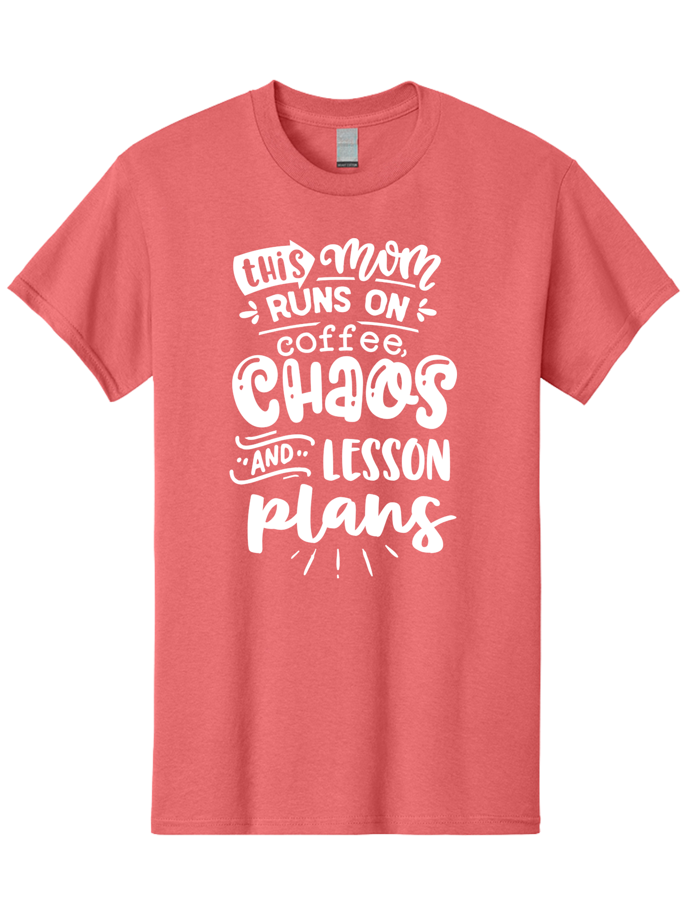 This-Mom-Runs-On-Coffee-Chaos-And-Lesson-Plans Men'S Graphic Tee, 100% Cotton, Comfortable Casual Summer Wear, Machine Washable, Funny Mom Quote, Mom Life, Coffee Humor, Teacher Mom, Chaotic Parenting, Lesson Plans, Mom Humor, Humorous Quote, Aab450