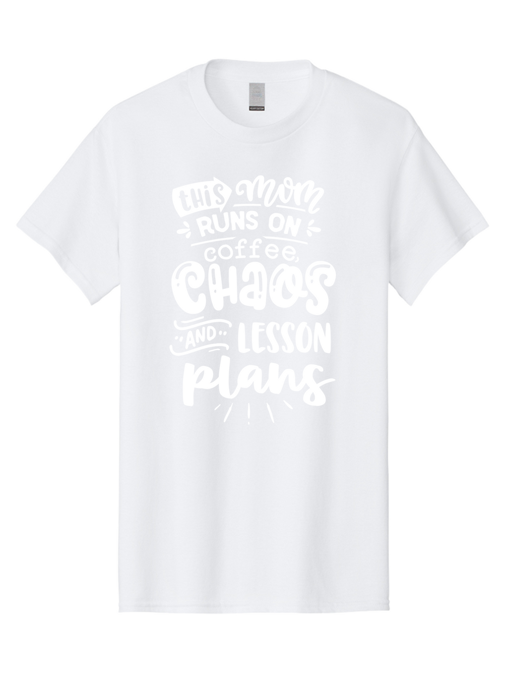 This-Mom-Runs-On-Coffee-Chaos-And-Lesson-Plans Men'S Graphic Tee, 100% Cotton, Comfortable Casual Summer Wear, Machine Washable, Funny Mom Quote, Mom Life, Coffee Humor, Teacher Mom, Chaotic Parenting, Lesson Plans, Mom Humor, Humorous Quote, Aab450