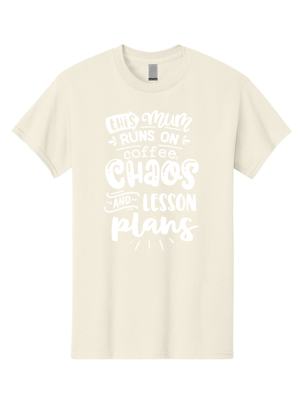 This-Mum-Runs-On-Coffee-Chaos-And-Lesson-Plans Men'S Graphic Tee, 100% Cotton, Comfortable Casual Summer Wear, Machine Washable, Funny Mom Quote, Teacher Humor, Coffee Lover, Chaotic Life, Lesson Plans, Mom Life, Teacher Life, Humorous Quote, Aab451