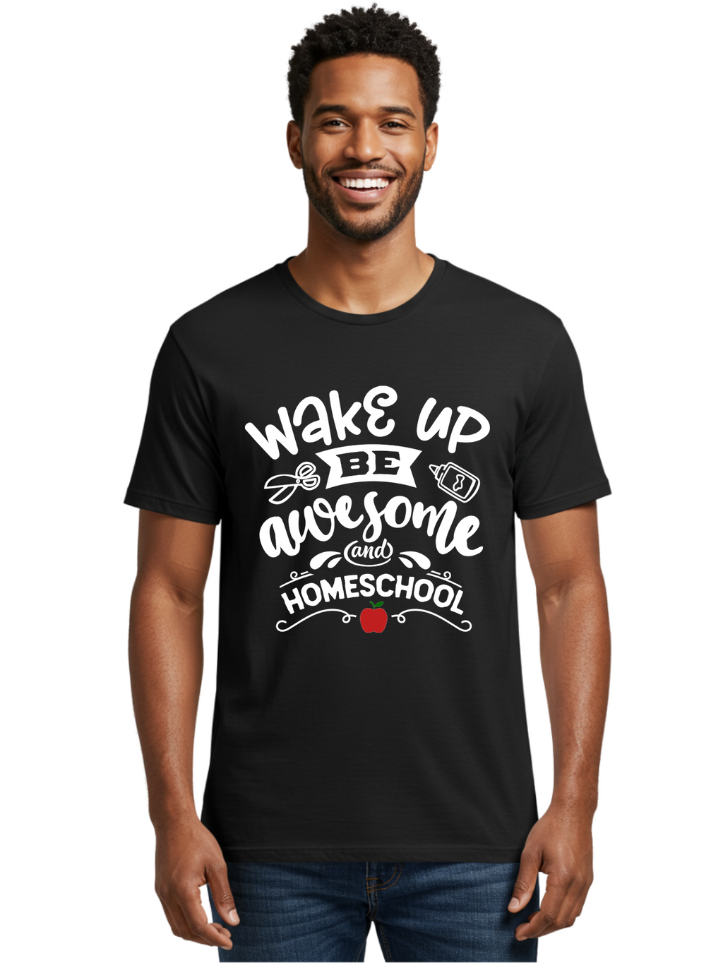 Wake-Up-Be-Awesome-And-Homeschool-1 Men'S Graphic Tee, 100% Cotton, Comfortable Casual Summer Wear, Machine Washable, Homeschool Inspiration, Motivational Quote, Morning Motivation, Educational Quote, Homeschooling, Learning At Home, Aab452