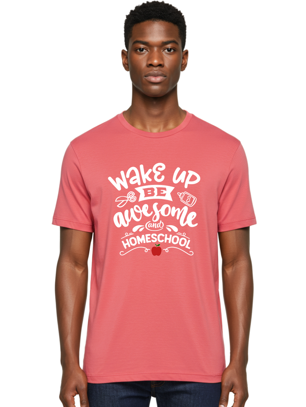 Wake-Up-Be-Awesome-And-Homeschool-1 Men'S Graphic Tee, 100% Cotton, Comfortable Casual Summer Wear, Machine Washable, Homeschool Inspiration, Motivational Quote, Morning Motivation, Educational Quote, Homeschooling, Learning At Home, Aab452
