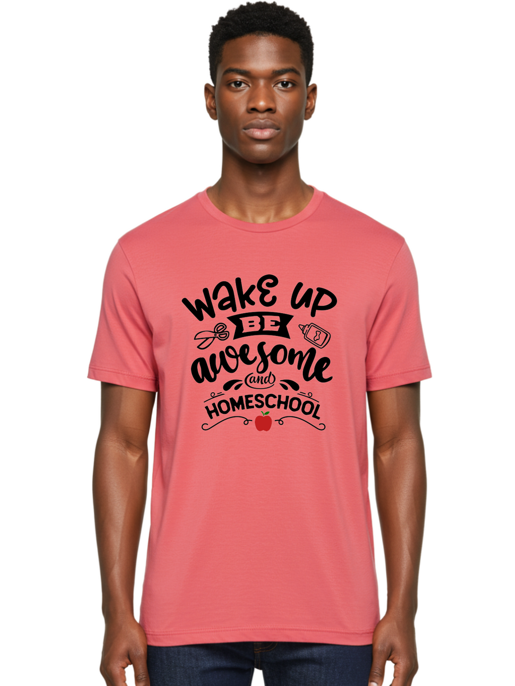 Wake-Up-Be-Awesome-And-Homeschool-2 Men'S Graphic Tee, 100% Cotton, Comfortable Casual Summer Wear, Machine Washable, Homeschool Inspiration, Motivational Quote, Morning Motivation, Educational Quotes, Homeschooling, Learning At Home, Aab453