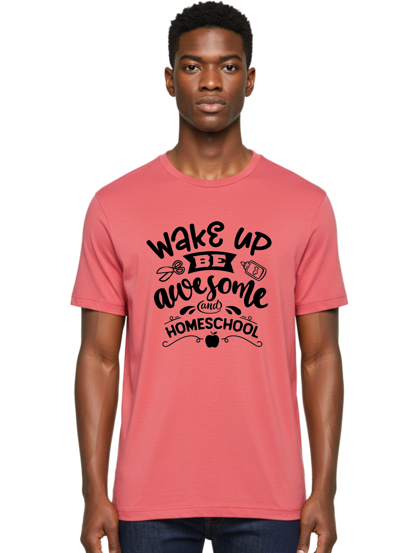 Wake-Up-Be-Awesome-And-Homeschool-3 Men'S Graphic Tee, 100% Cotton, Comfortable Casual Summer Wear, Machine Washable, Homeschool Inspiration, Motivational Quote, Education Encouragement, Morning Motivation, Learning At Home, Homeschooling, Aab454
