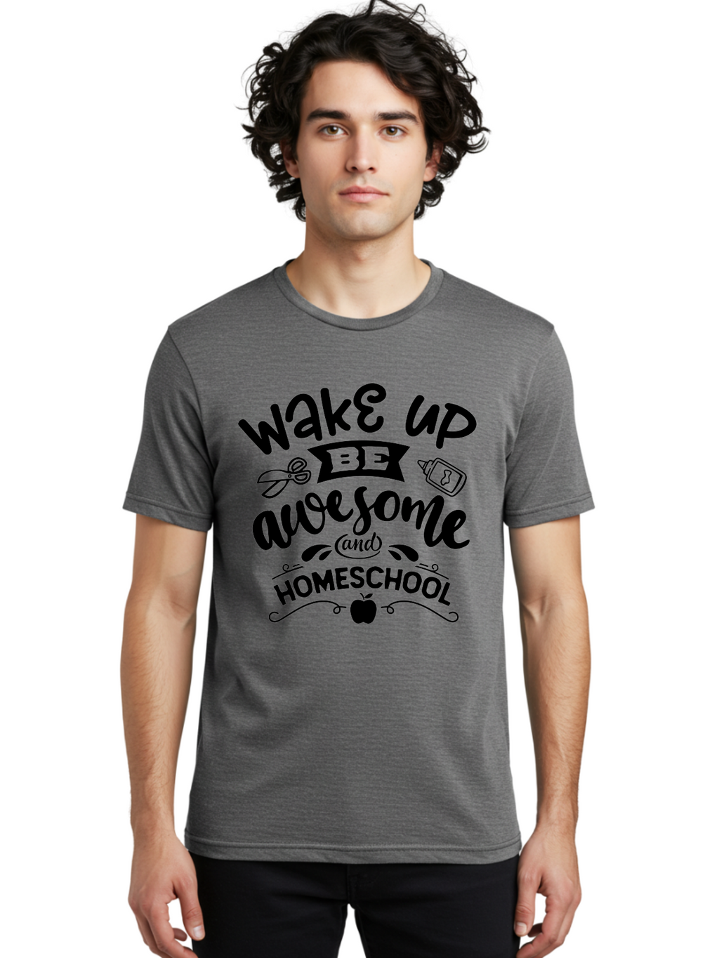 Wake-Up-Be-Awesome-And-Homeschool-3 Men'S Graphic Tee, 100% Cotton, Comfortable Casual Summer Wear, Machine Washable, Homeschool Inspiration, Motivational Quote, Education Encouragement, Morning Motivation, Learning At Home, Homeschooling, Aab454