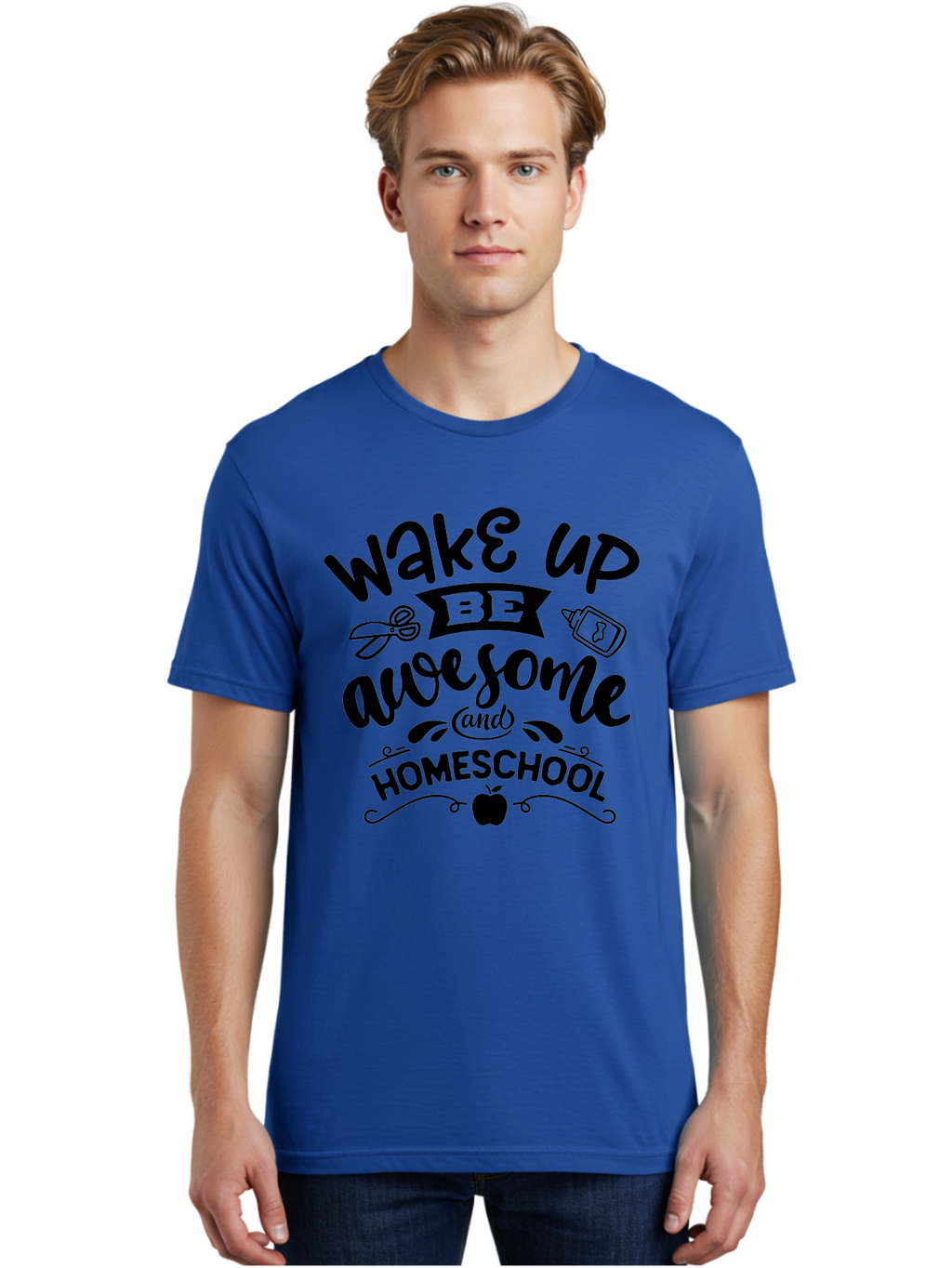 Wake-Up-Be-Awesome-And-Homeschool-3 Men'S Graphic Tee, 100% Cotton, Comfortable Casual Summer Wear, Machine Washable, Homeschool Inspiration, Motivational Quote, Education Encouragement, Morning Motivation, Learning At Home, Homeschooling, Aab454