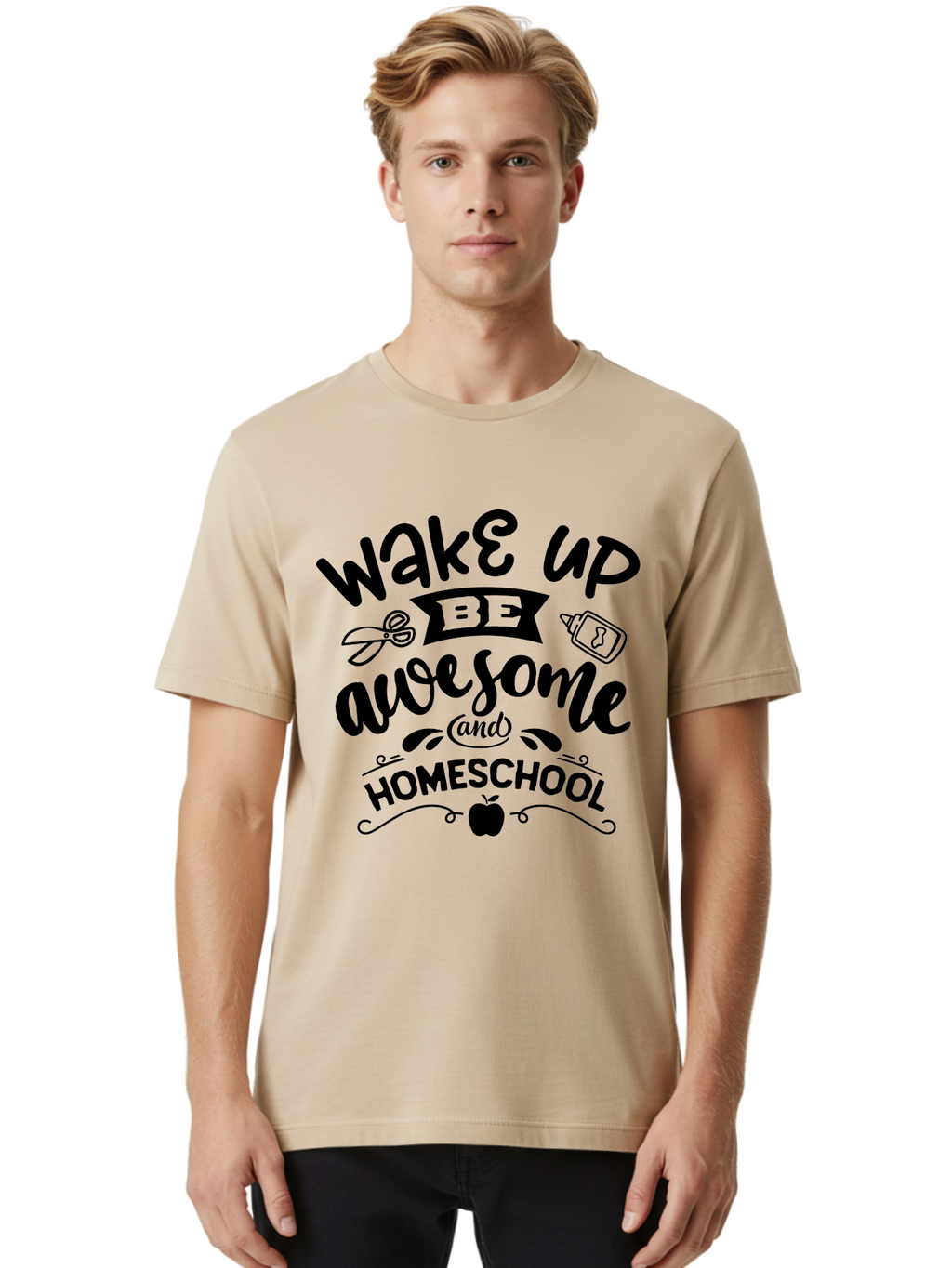 Wake-Up-Be-Awesome-And-Homeschool-3 Men'S Graphic Tee, 100% Cotton, Comfortable Casual Summer Wear, Machine Washable, Homeschool Inspiration, Motivational Quote, Education Encouragement, Morning Motivation, Learning At Home, Homeschooling, Aab454
