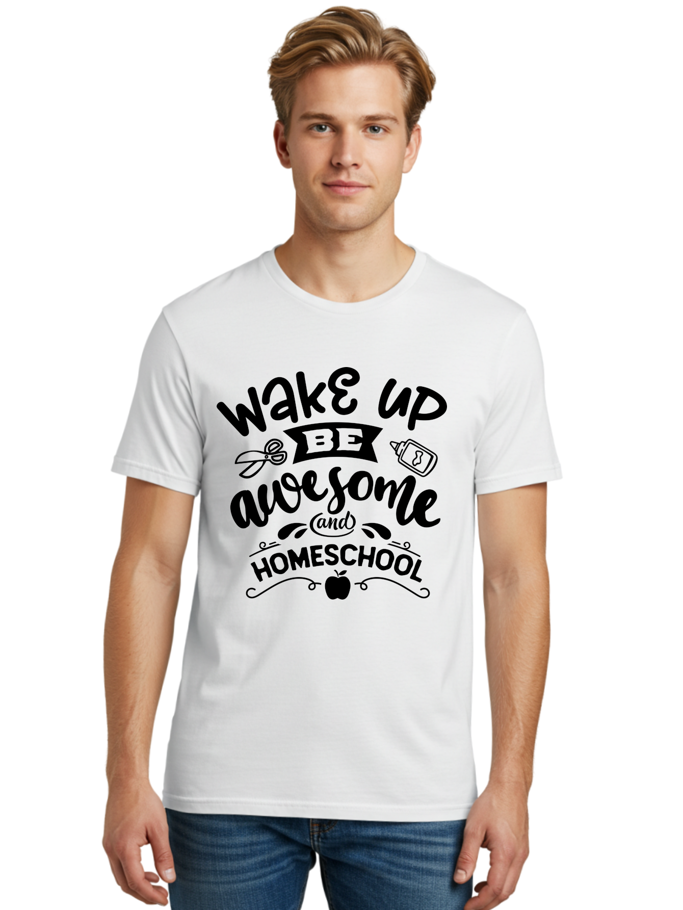 Wake-Up-Be-Awesome-And-Homeschool-3 Men'S Graphic Tee, 100% Cotton, Comfortable Casual Summer Wear, Machine Washable, Homeschool Inspiration, Motivational Quote, Education Encouragement, Morning Motivation, Learning At Home, Homeschooling, Aab454