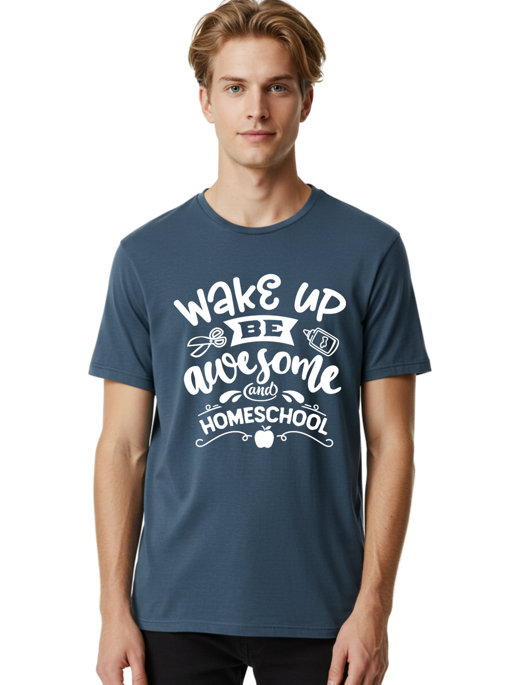Wake-Up-Be-Awesome-And-Homeschool Men'S Graphic Tee, 100% Cotton, Comfortable Casual Summer Wear, Machine Washable, Homeschool Inspiration, Motivational Quote, Positive Affirmation, Homeschooling, Education, Learning, Apple, School Supplies Aab455