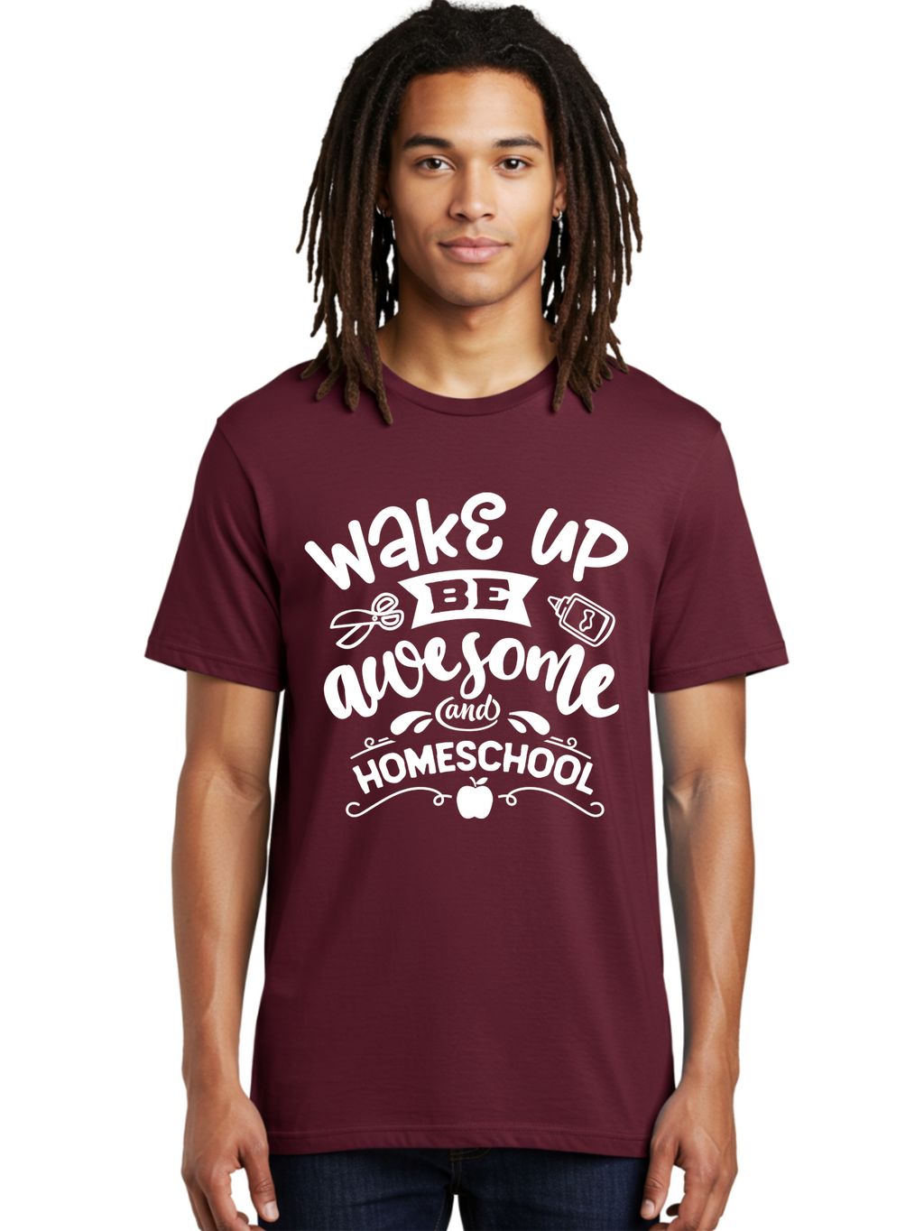 Wake-Up-Be-Awesome-And-Homeschool Men'S Graphic Tee, 100% Cotton, Comfortable Casual Summer Wear, Machine Washable, Homeschool Inspiration, Motivational Quote, Positive Affirmation, Homeschooling, Education, Learning, Apple, School Supplies Aab455