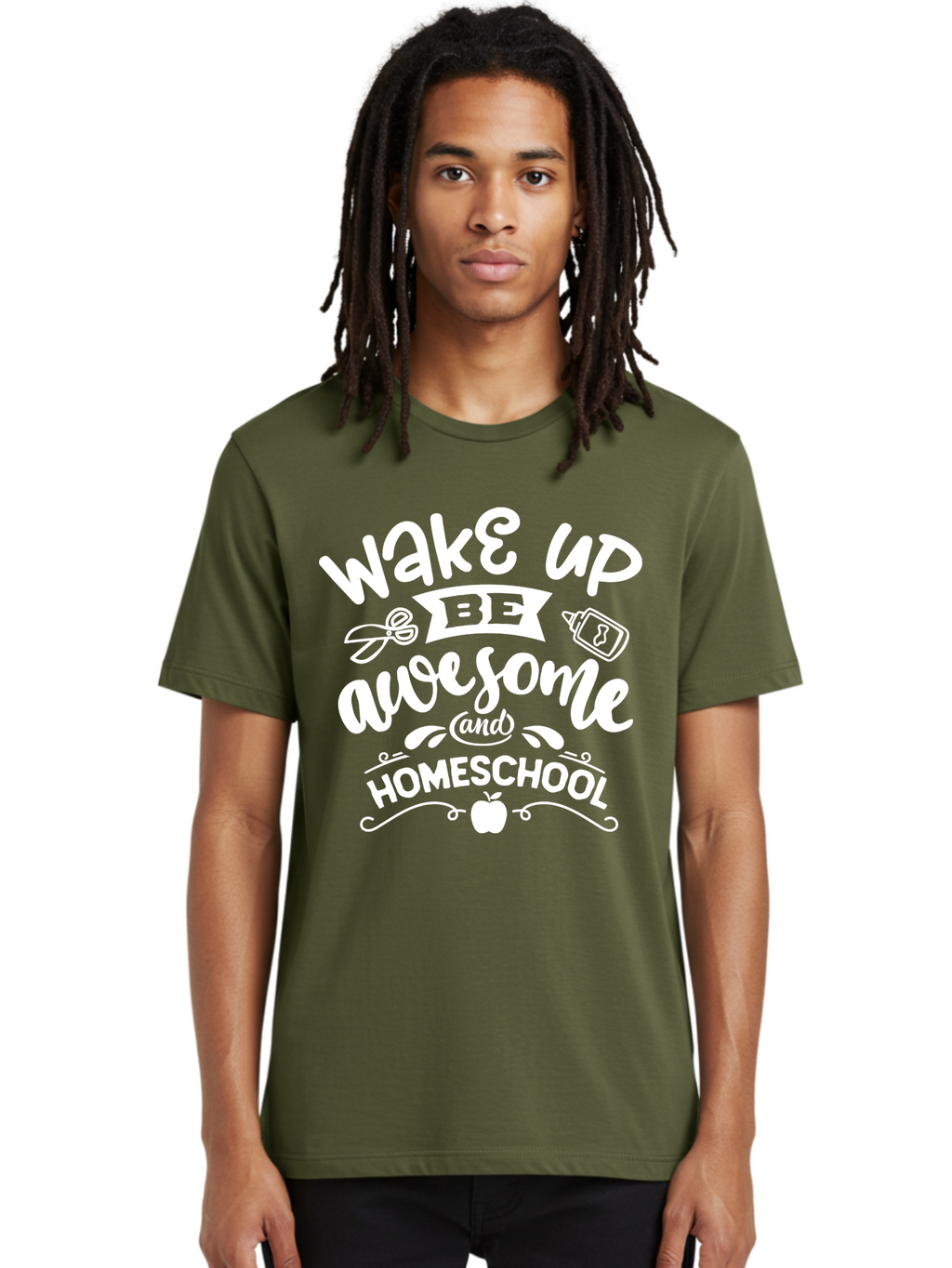 Wake-Up-Be-Awesome-And-Homeschool Men'S Graphic Tee, 100% Cotton, Comfortable Casual Summer Wear, Machine Washable, Homeschool Inspiration, Motivational Quote, Positive Affirmation, Homeschooling, Education, Learning, Apple, School Supplies Aab455