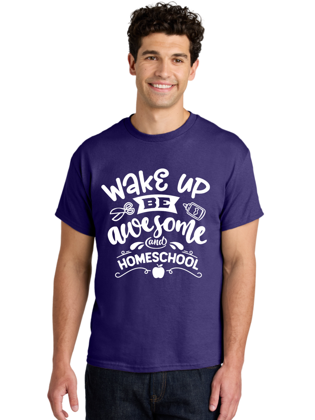 Wake-Up-Be-Awesome-And-Homeschool Men'S Graphic Tee, 100% Cotton, Comfortable Casual Summer Wear, Machine Washable, Homeschool Inspiration, Motivational Quote, Positive Affirmation, Homeschooling, Education, Learning, Apple, School Supplies Aab455