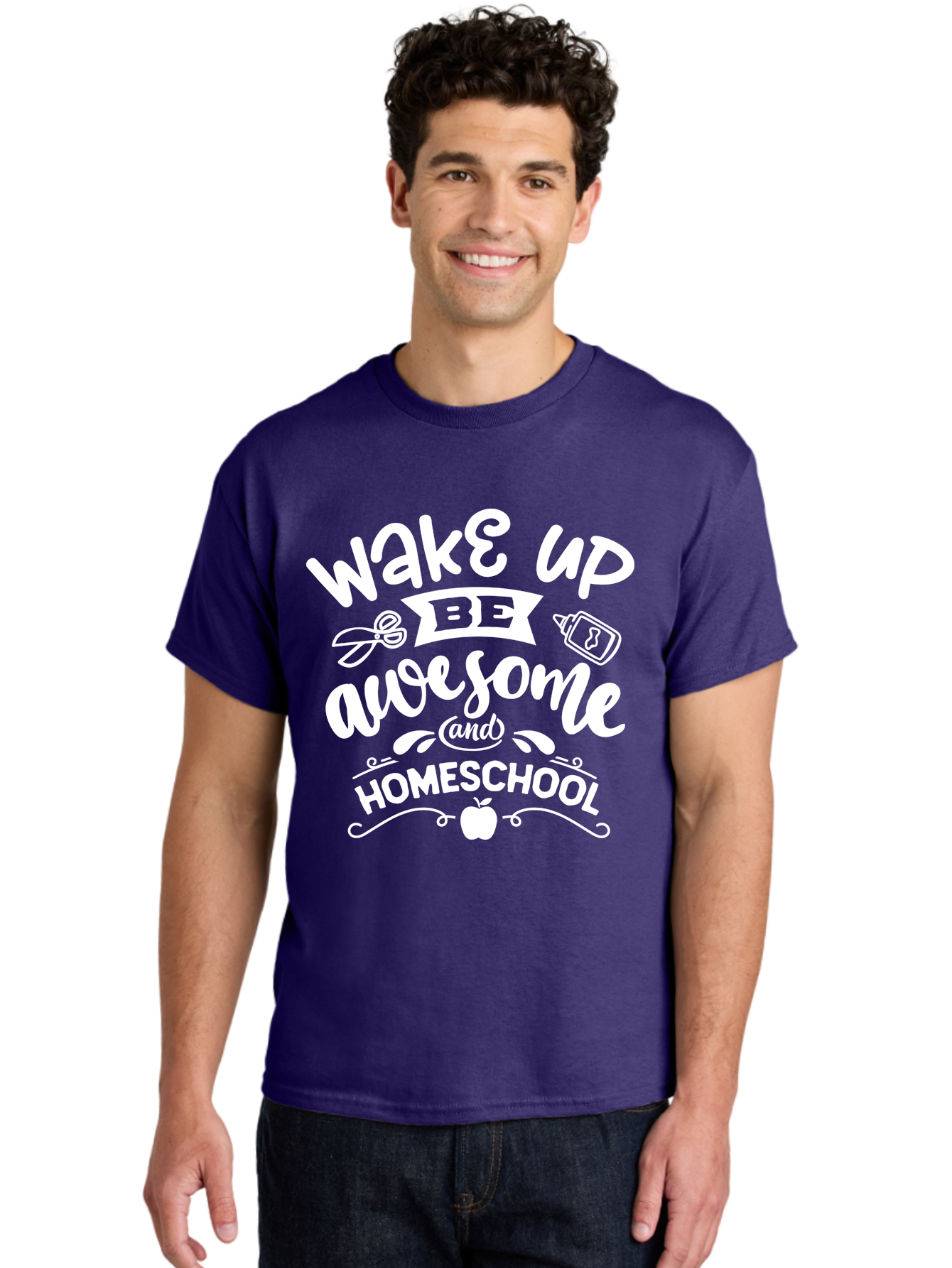 Wake-Up-Be-Awesome-And-Homeschool Men'S Graphic Tee, 100% Cotton, Comfortable Casual Summer Wear, Machine Washable, Homeschool Inspiration, Motivational Quote, Positive Affirmation, Homeschooling, Education, Learning, Apple, School Supplies Aab455