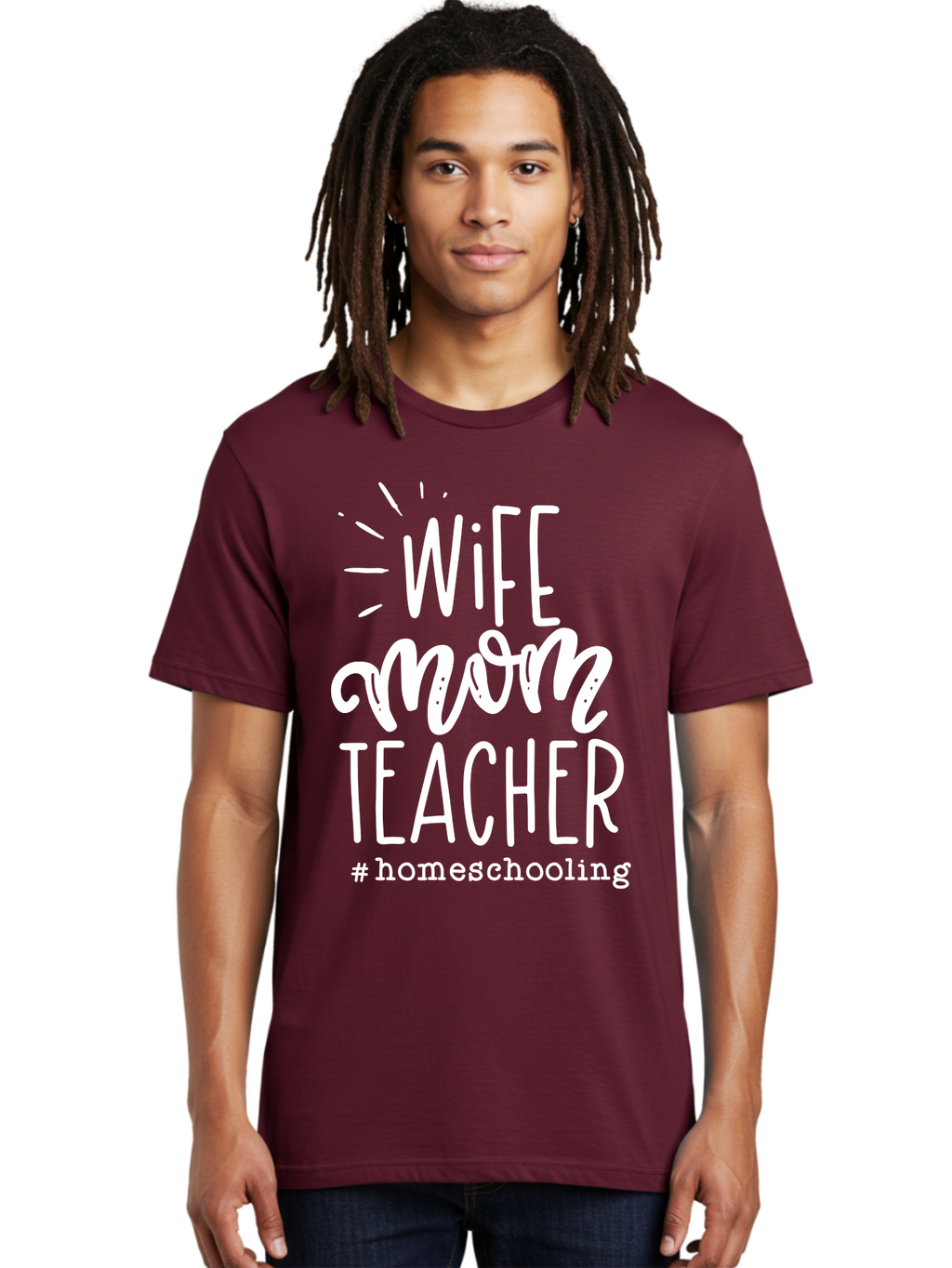 Wife-Mom-Teacher-Homeschooling Men'S Graphic Tee, 100% Cotton, Comfortable Casual Summer Wear, Machine Washable, Homeschooling Mom, Wife And Mother, Teacher Inspiration, Homeschooling Lifestyle, Parenting Goals, Mom Life, Teacher Life Aab457
