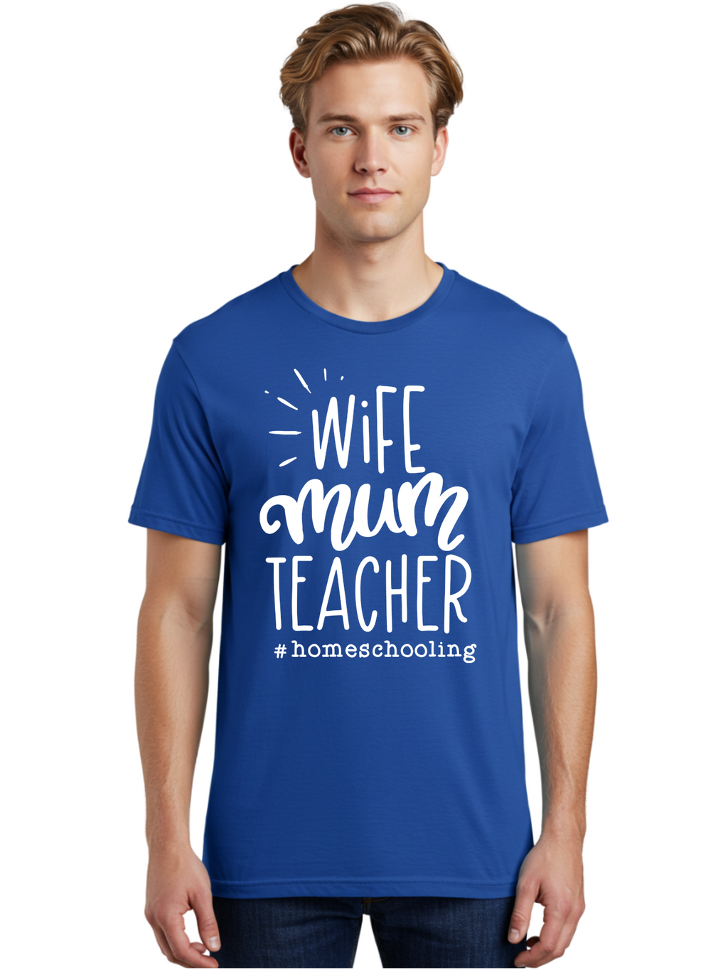 Wife-Mum-Teacher-Homeschooling Men'S Graphic Tee, 100% Cotton, Comfortable Casual Summer Wear, Machine Washable, Wife, Mum, Teacher, Homeschooling, Family Roles, Teaching At Home, Modern Parenting, Family Values Aab458