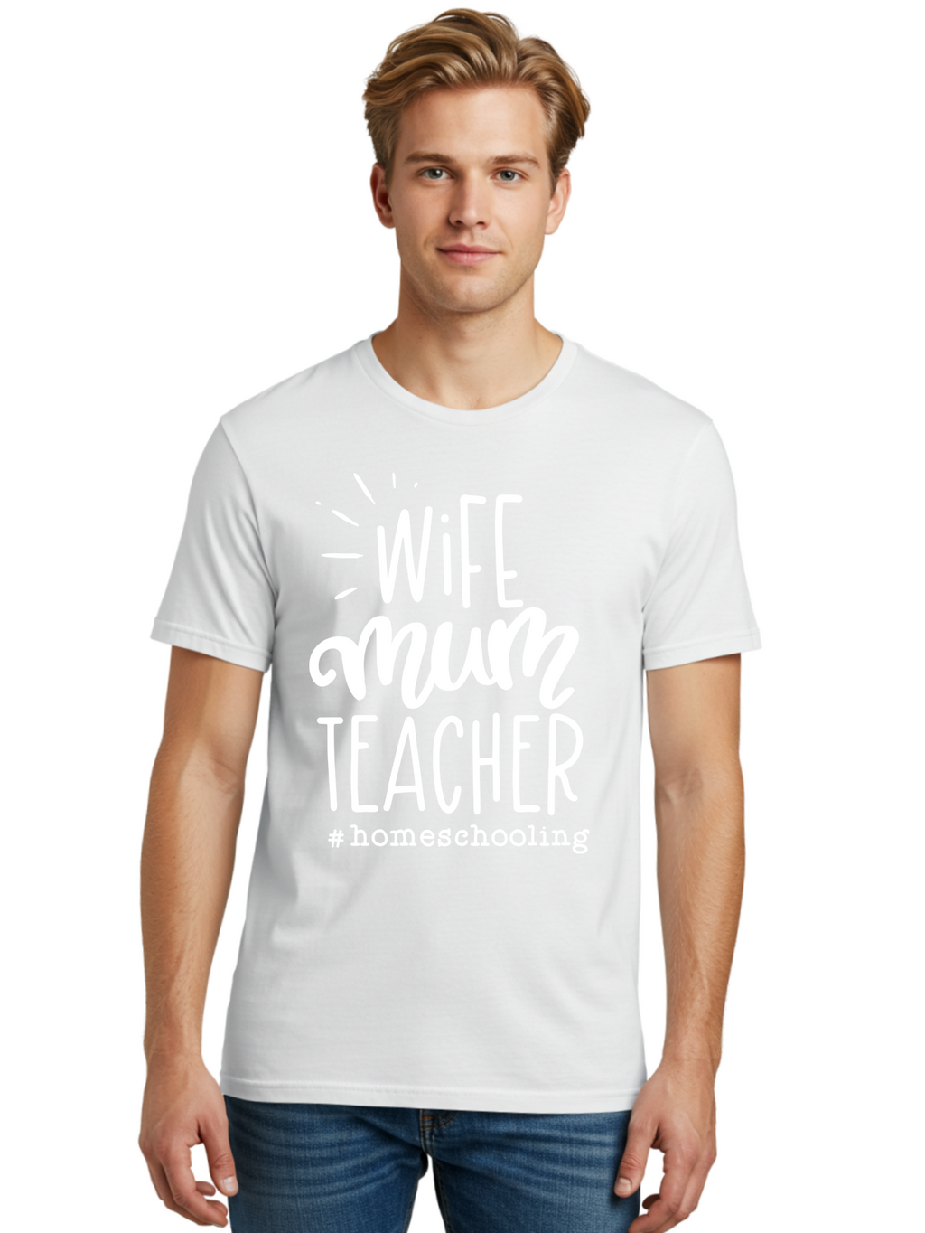 Wife-Mum-Teacher-Homeschooling Men'S Graphic Tee, 100% Cotton, Comfortable Casual Summer Wear, Machine Washable, Wife, Mum, Teacher, Homeschooling, Family Roles, Teaching At Home, Modern Parenting, Family Values Aab458