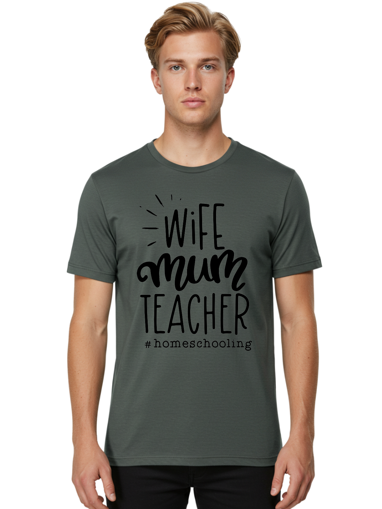 Wife-Mum-Teacher Men'S Graphic Tee, 100% Cotton, Comfortable Casual Summer Wear, Machine Washable, Homeschooling Mom, Wife And Teacher, Modern Family, Home Education, Parenting Roles, Inspirational Quote, Homeschooling Lifestyle Aab459