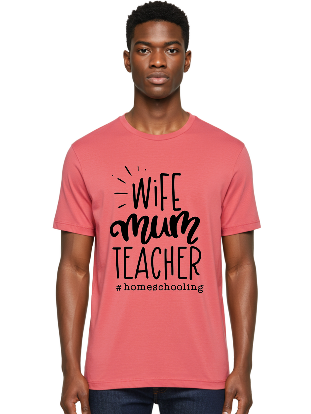 Wife-Mum-Teacher Men'S Graphic Tee, 100% Cotton, Comfortable Casual Summer Wear, Machine Washable, Homeschooling Mom, Wife And Teacher, Modern Family, Home Education, Parenting Roles, Inspirational Quote, Homeschooling Lifestyle Aab459