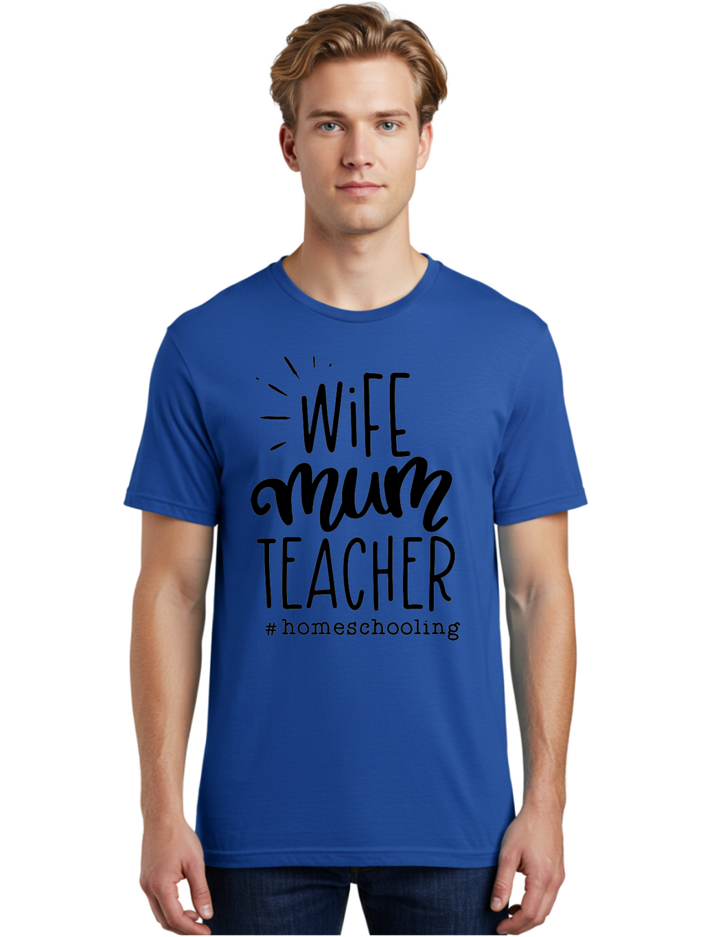 Wife-Mum-Teacher Men'S Graphic Tee, 100% Cotton, Comfortable Casual Summer Wear, Machine Washable, Homeschooling Mom, Wife And Teacher, Modern Family, Home Education, Parenting Roles, Inspirational Quote, Homeschooling Lifestyle Aab459